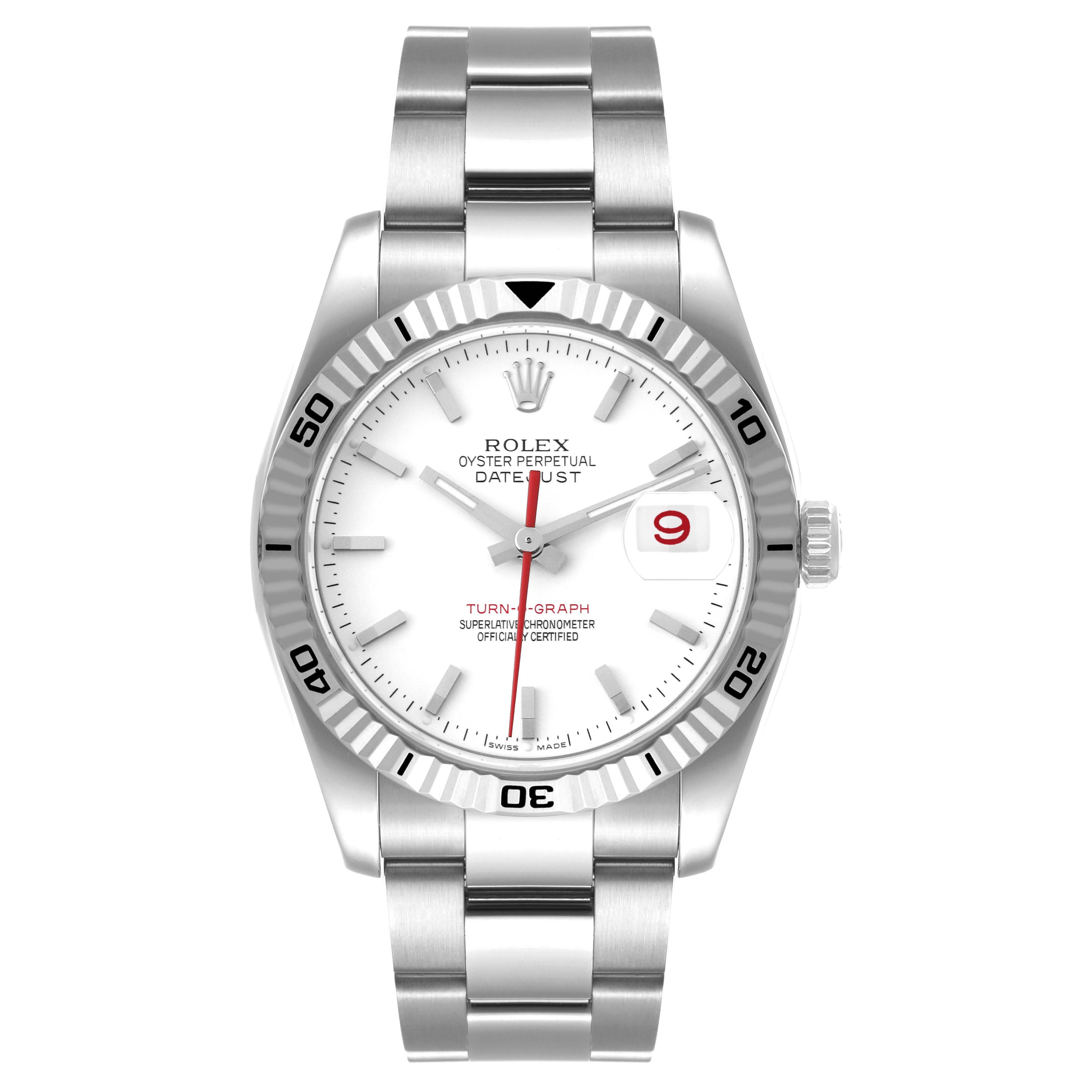 Rolex Datejust Turnograph Steel White Gold White Dial Watch 116264 Box Papers