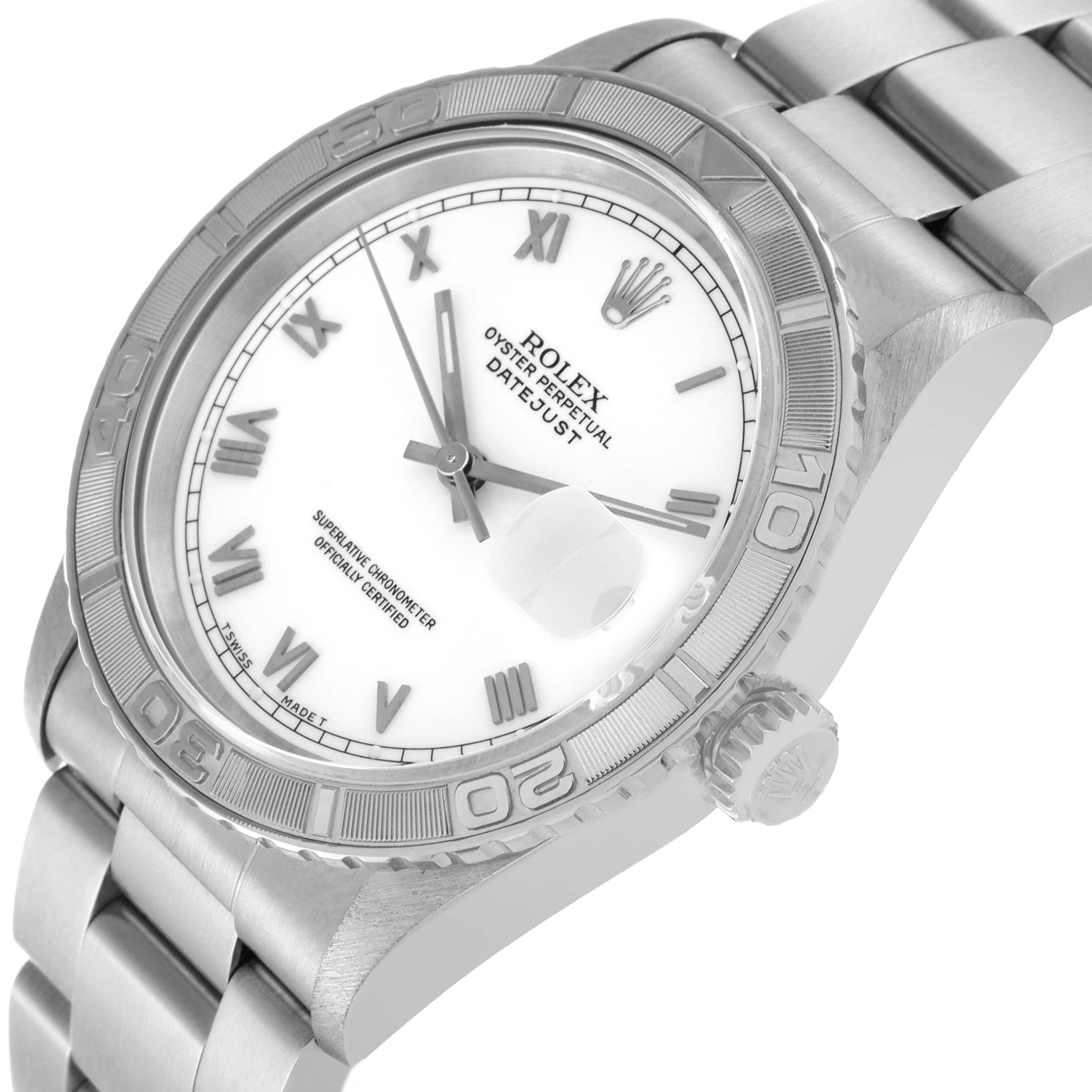 Rolex Datejust Turnograph Steel White Gold White Roman Dial Mens Watch 16264