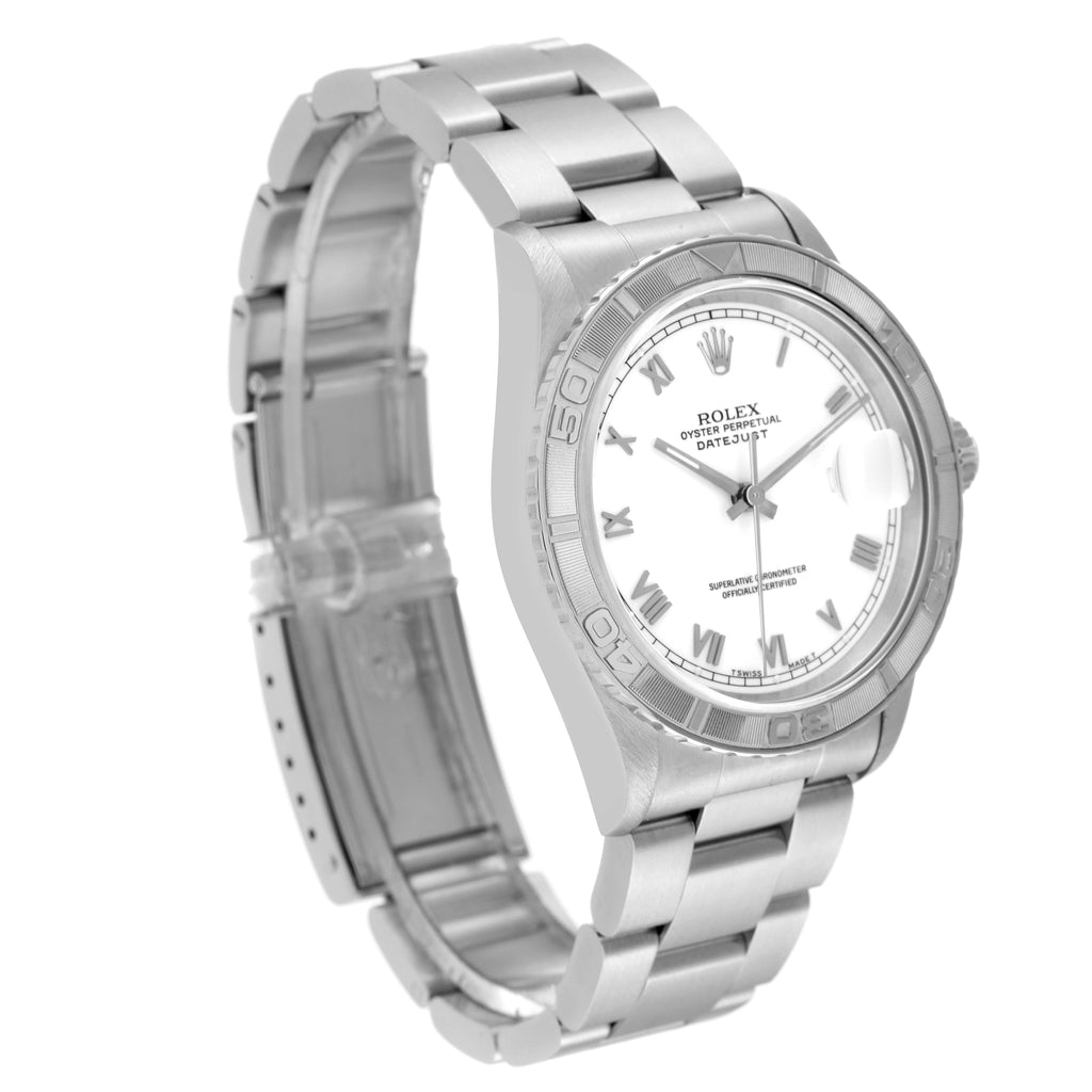 Rolex Datejust Turnograph Steel White Gold White Roman Dial Mens Watch 16264
