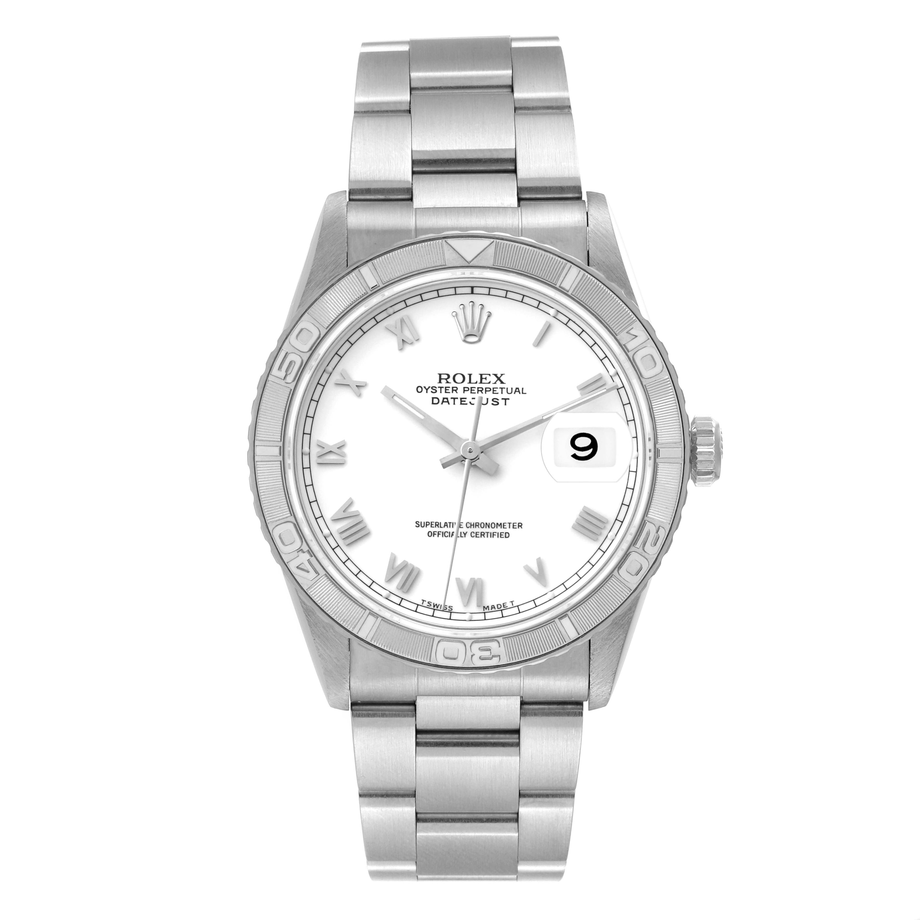 Rolex Datejust Turnograph Steel White Gold White Roman Dial Mens Watch 16264
