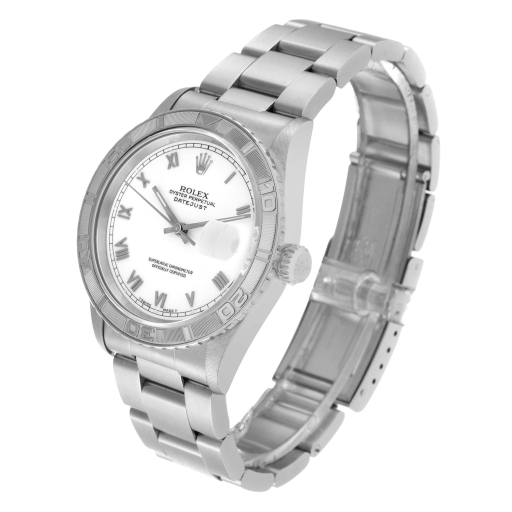 Rolex Datejust Turnograph Steel White Gold White Roman Dial Mens Watch 16264