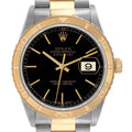 Rolex Datejust Turnograph Steel Yellow Gold Black Dial Mens Watch 16263