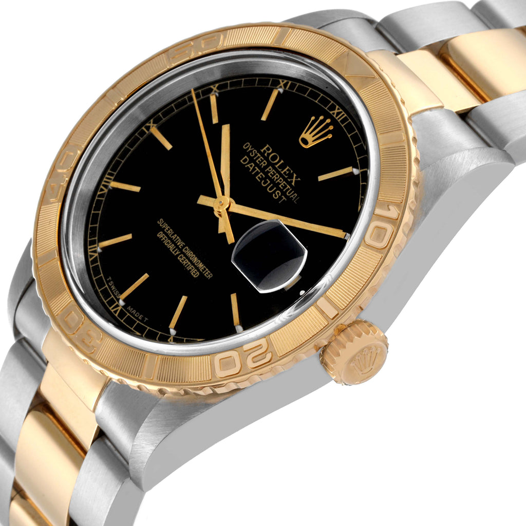 Rolex Datejust Turnograph Steel Yellow Gold Black Dial Mens Watch 16263