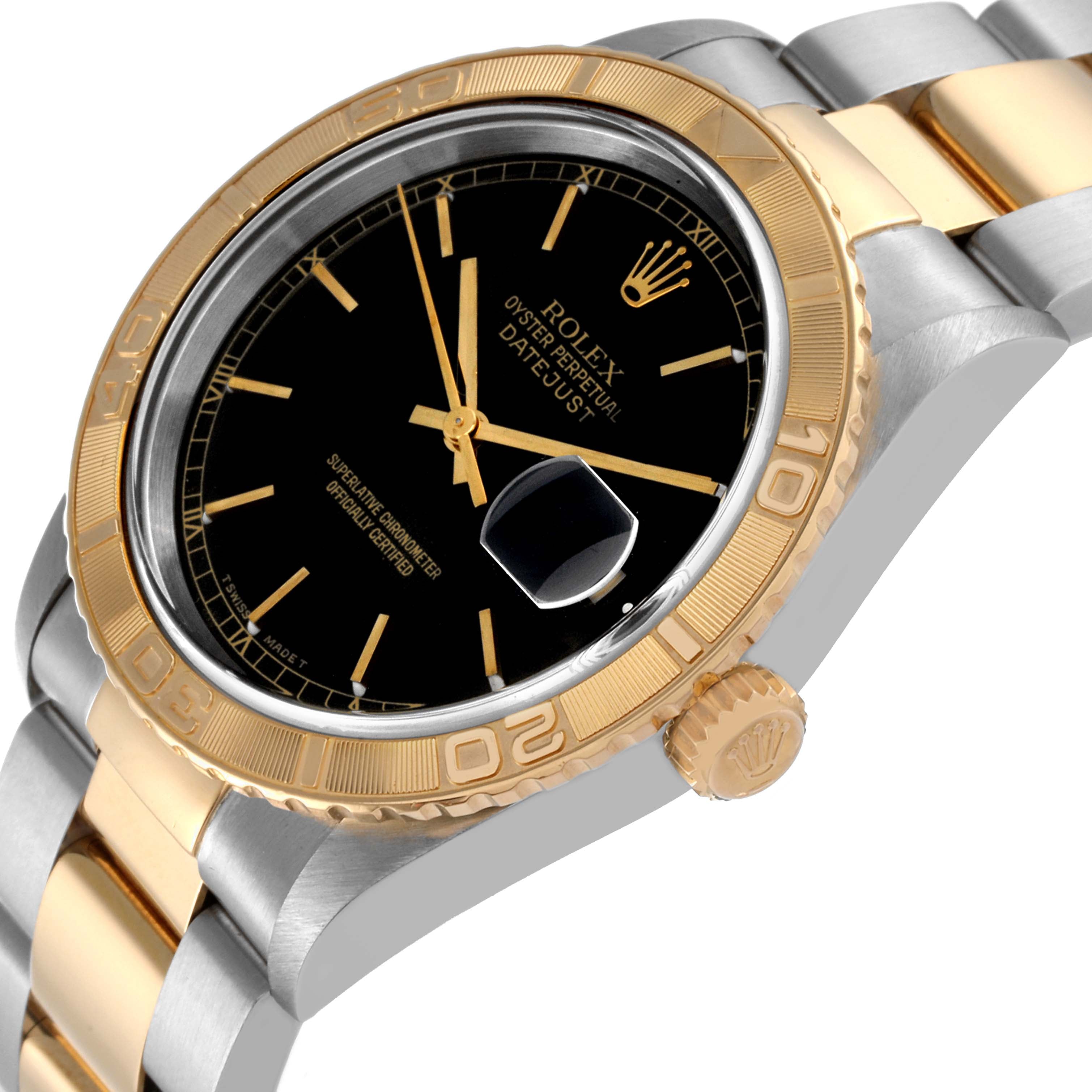 Rolex Datejust Turnograph Steel Yellow Gold Black Dial Mens Watch 16263