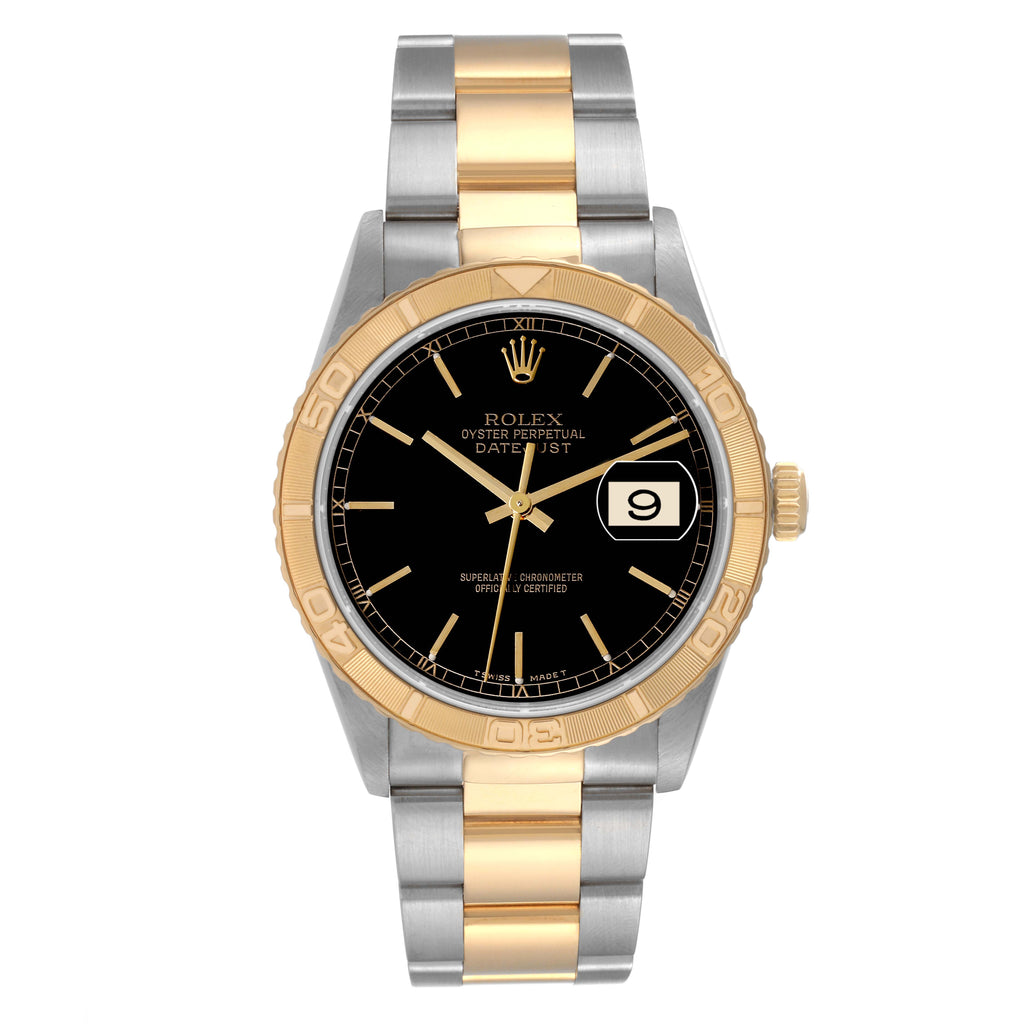 Rolex Datejust Turnograph Steel Yellow Gold Black Dial Mens Watch 16263