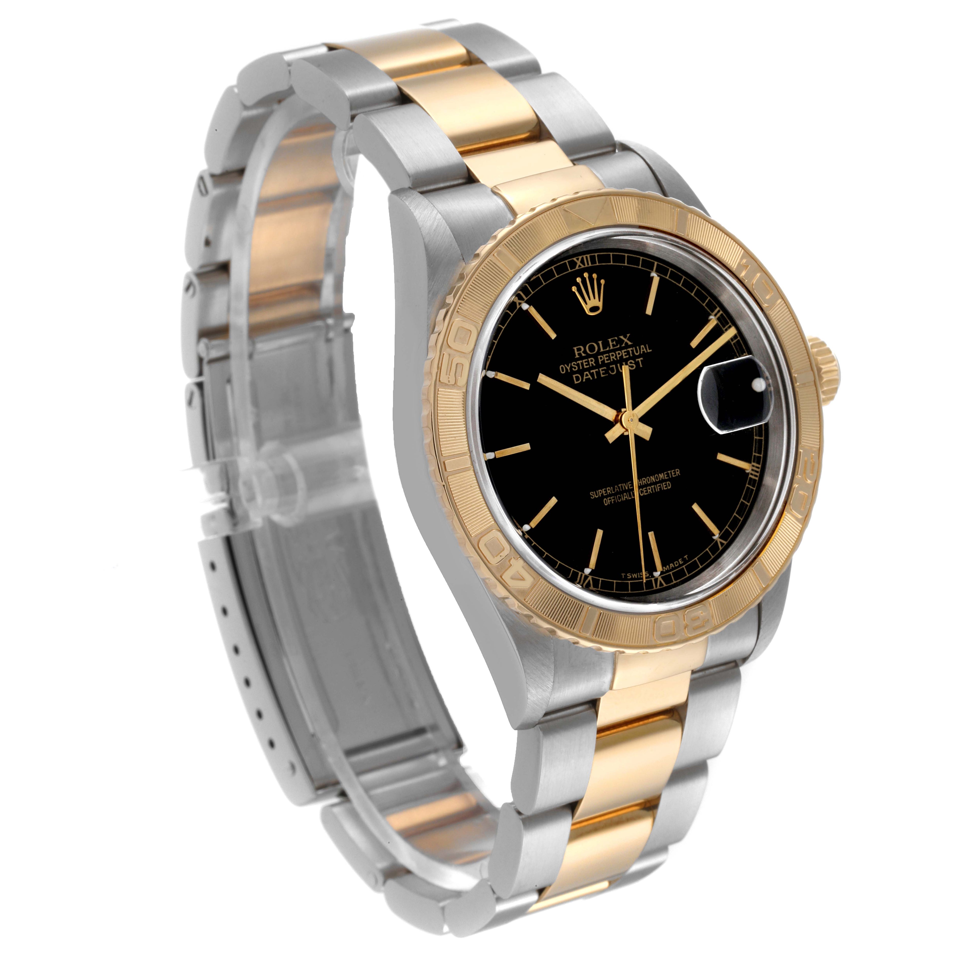 Rolex Datejust Turnograph Steel Yellow Gold Black Dial Mens Watch 16263