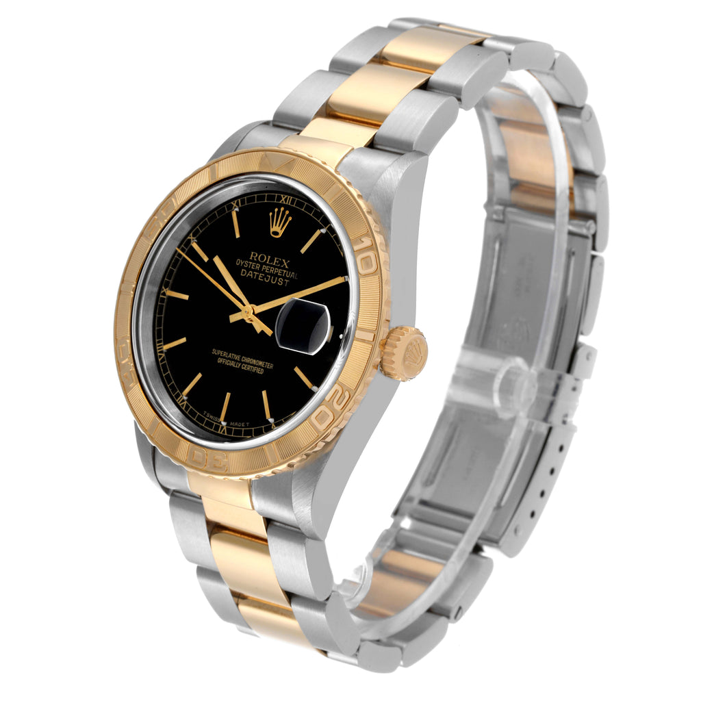 Rolex Datejust Turnograph Steel Yellow Gold Black Dial Mens Watch 16263