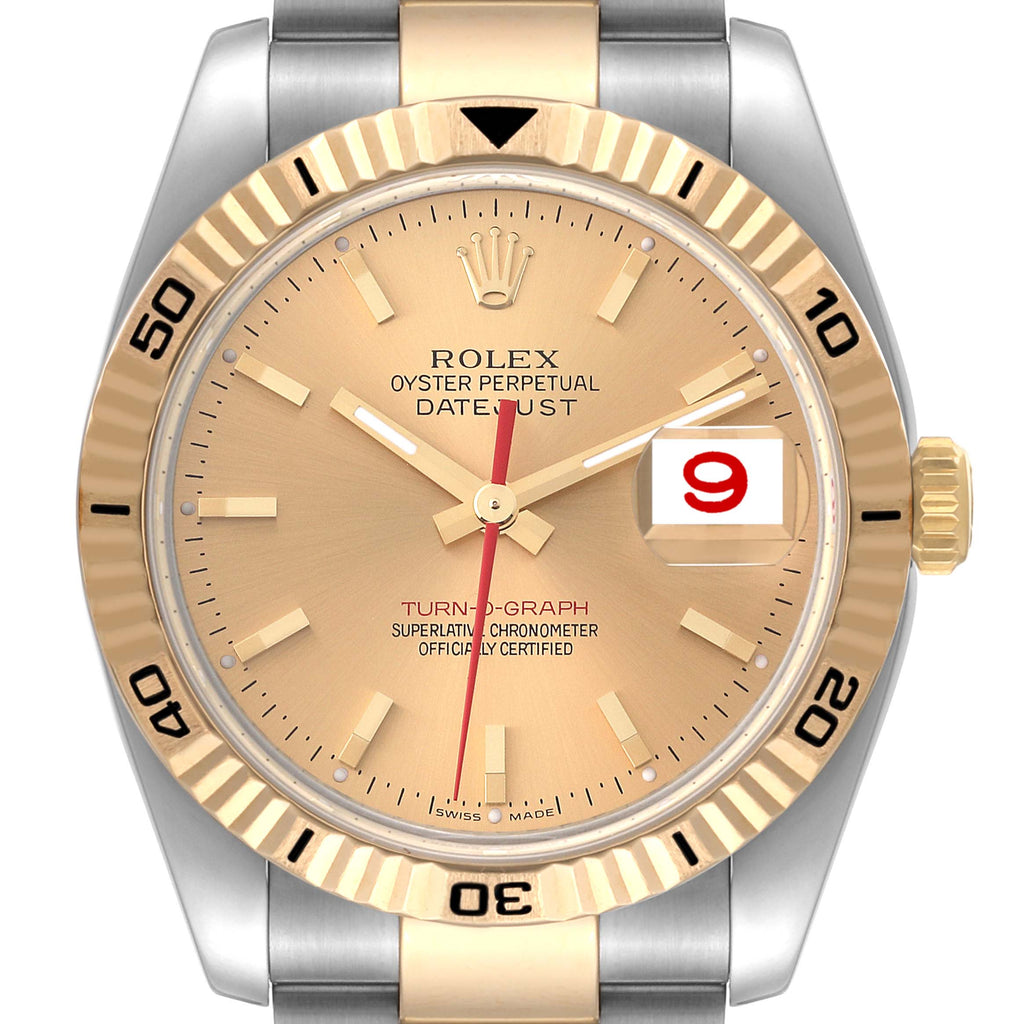Rolex Datejust Turnograph Steel Yellow Gold Champagne Dial Mens Watch 116263