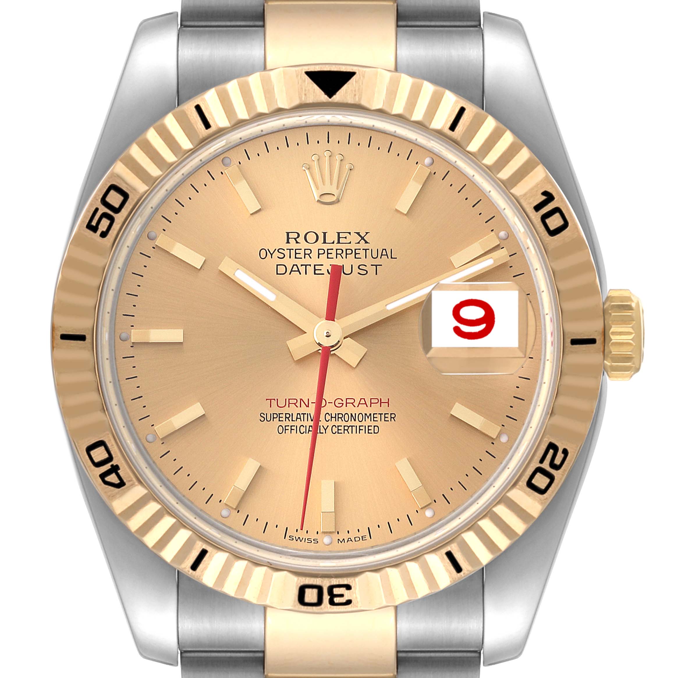 Rolex Datejust Turnograph Steel Yellow Gold Champagne Dial Mens Watch 116263