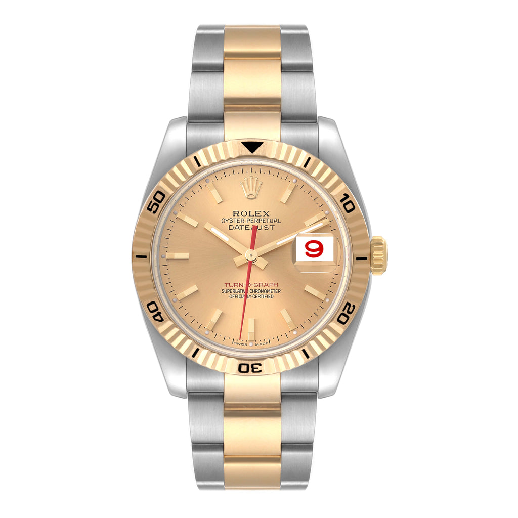 Rolex Datejust Turnograph Steel Yellow Gold Champagne Dial Mens Watch 116263