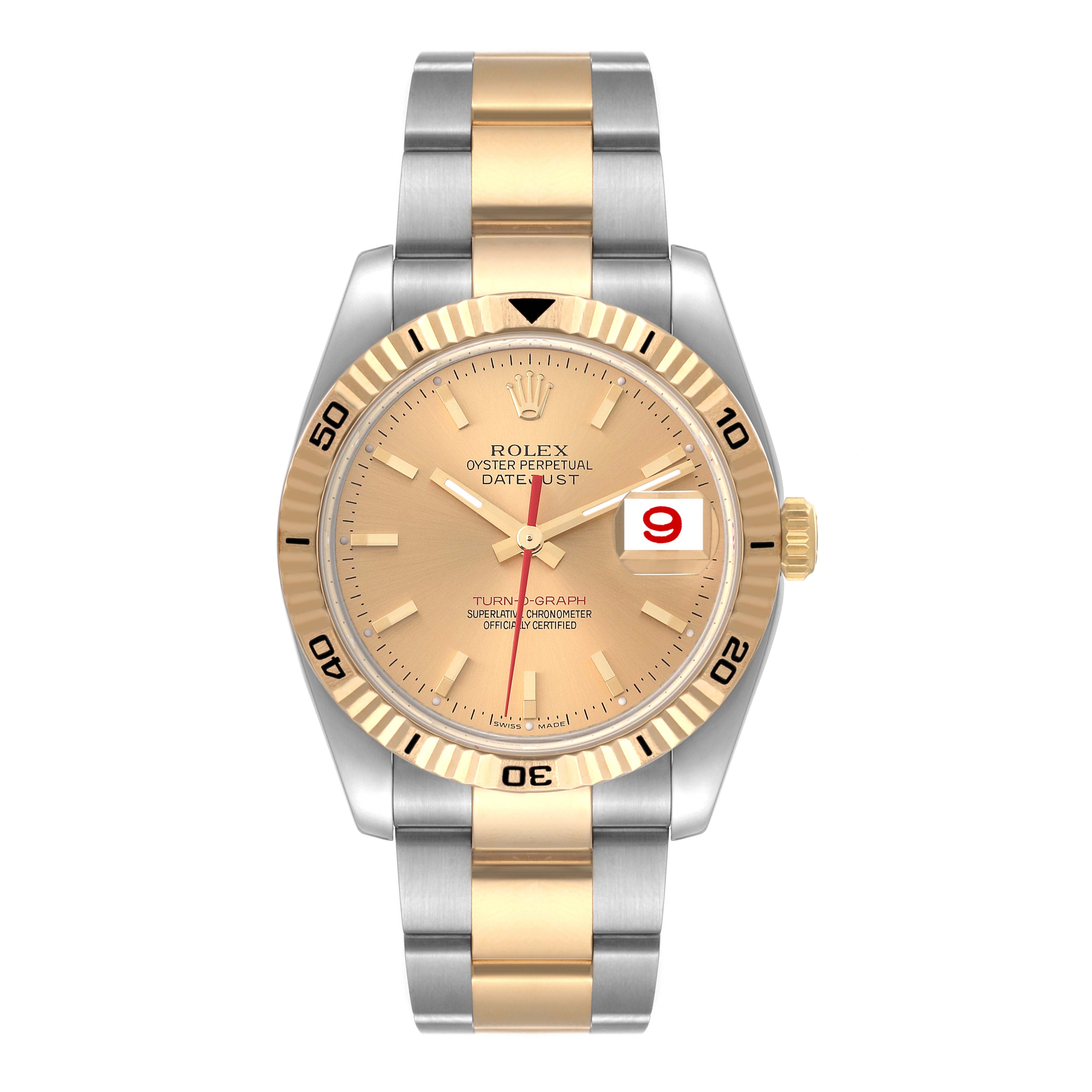 Rolex Datejust Turnograph Steel Yellow Gold Champagne Dial Mens Watch 116263