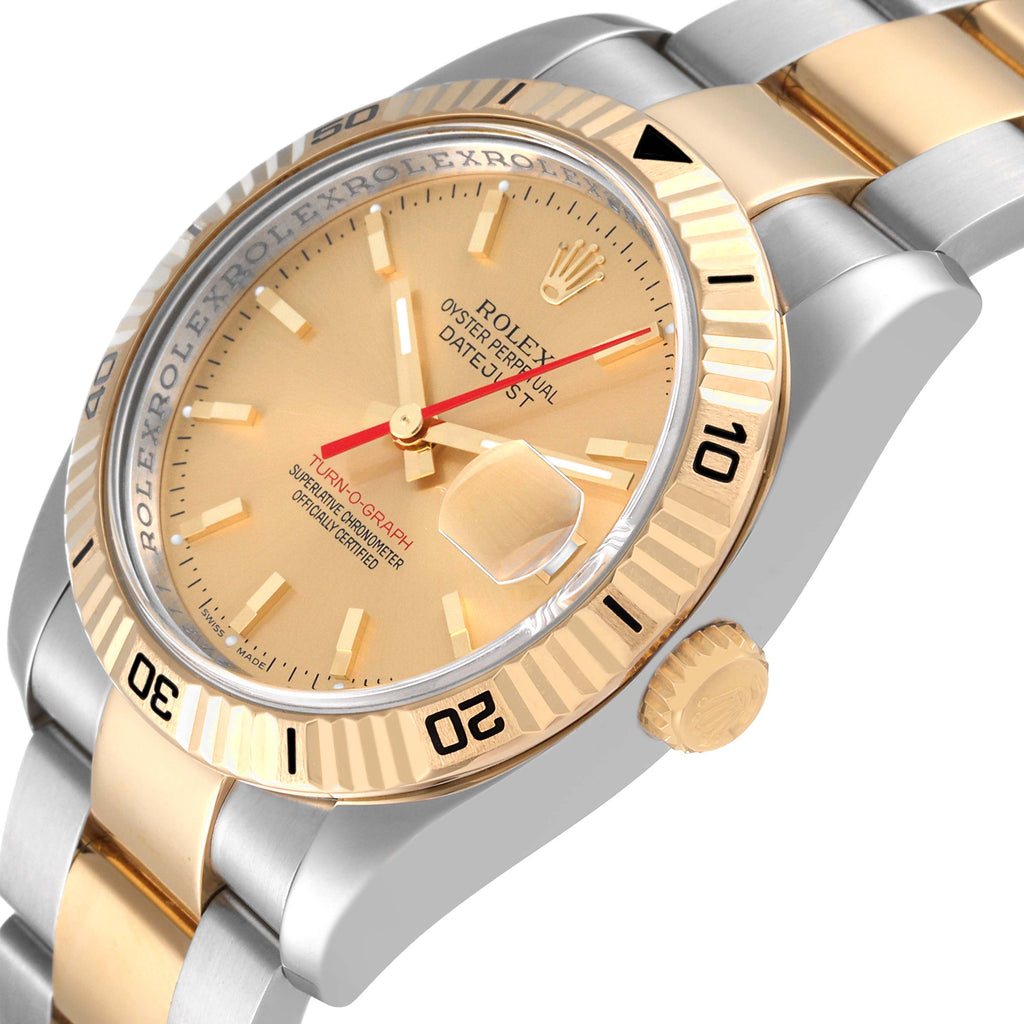 Rolex Datejust Turnograph Steel Yellow Gold Champagne Dial Mens Watch 116263