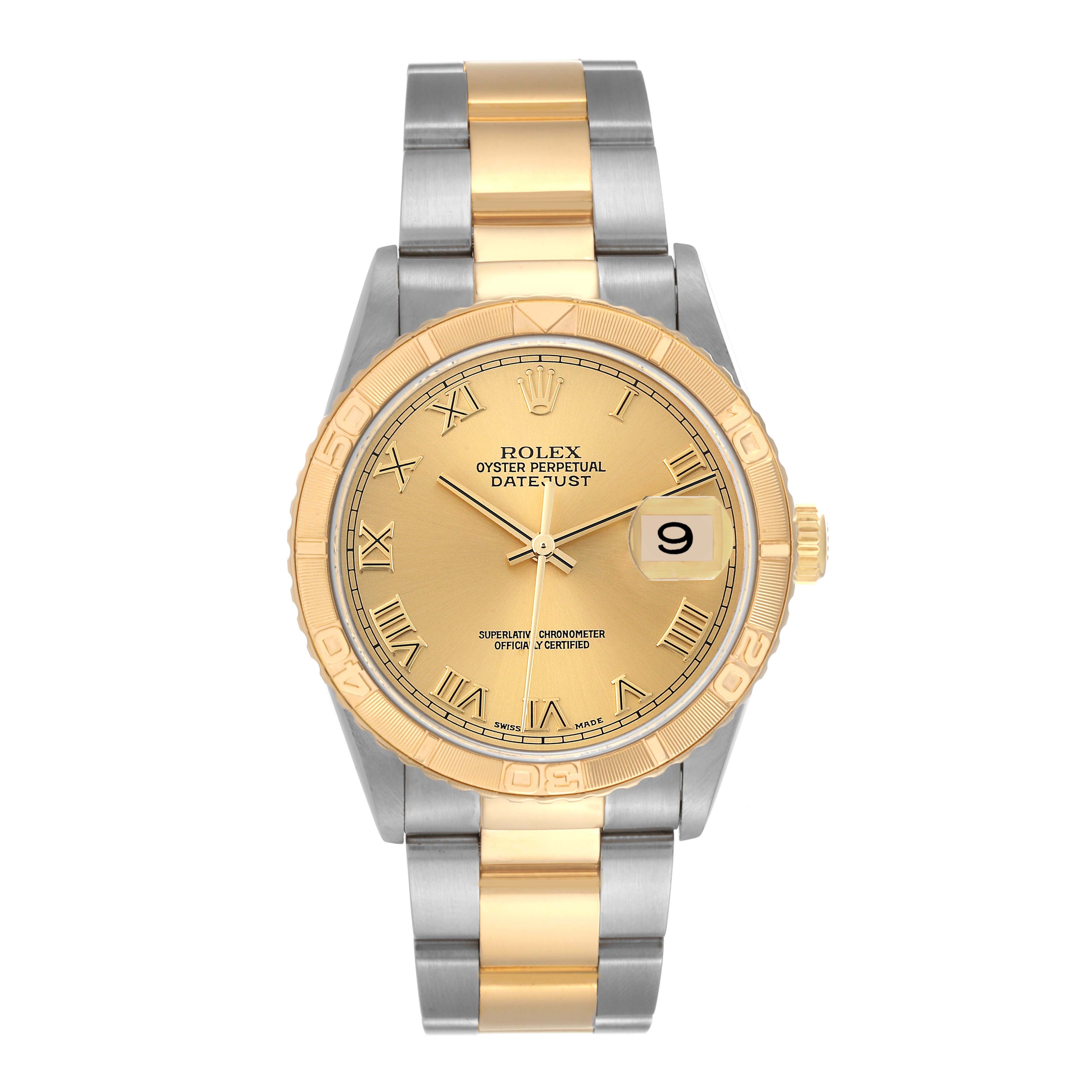 Rolex Datejust Turnograph Steel Yellow Gold Champagne Dial Mens Watch 16263