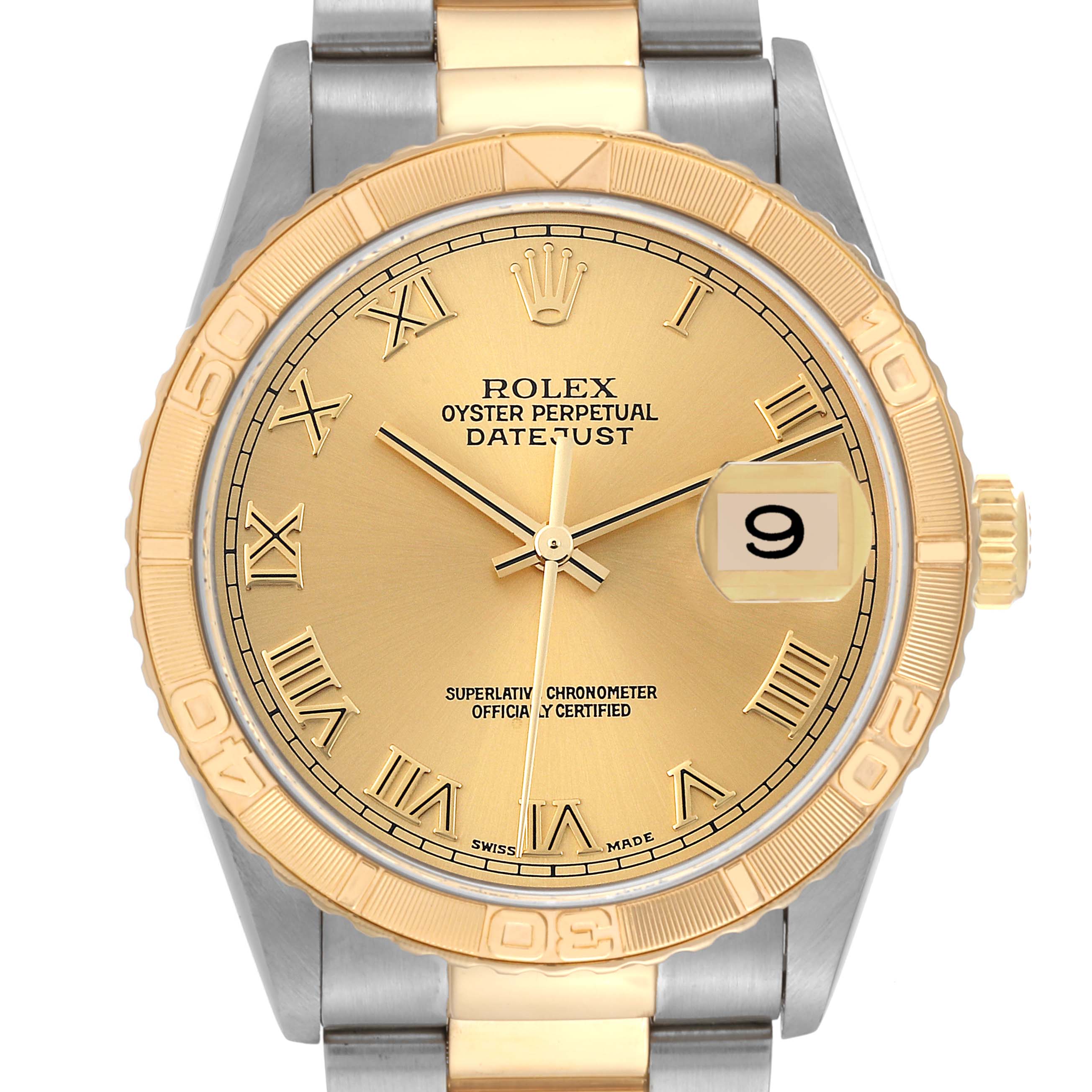 Rolex Datejust Turnograph Steel Yellow Gold Champagne Dial Mens Watch 16263