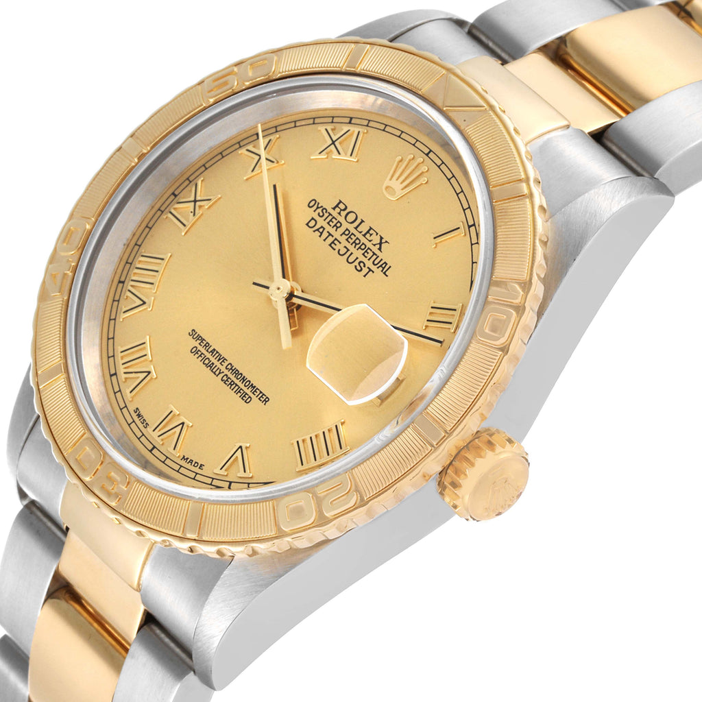 Rolex Datejust Turnograph Steel Yellow Gold Champagne Dial Mens Watch 16263
