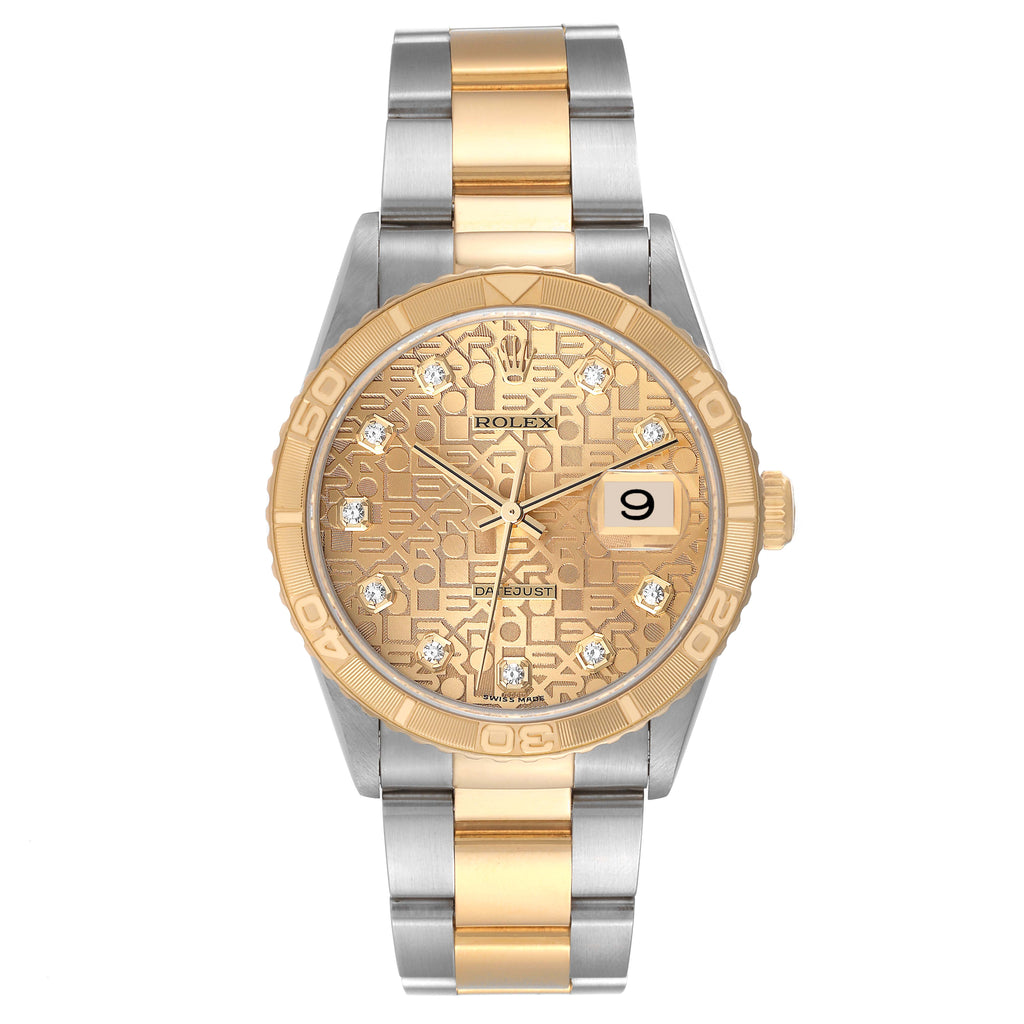Rolex Datejust Turnograph Steel Yellow Gold Diamond Dial Mens Watch 16263