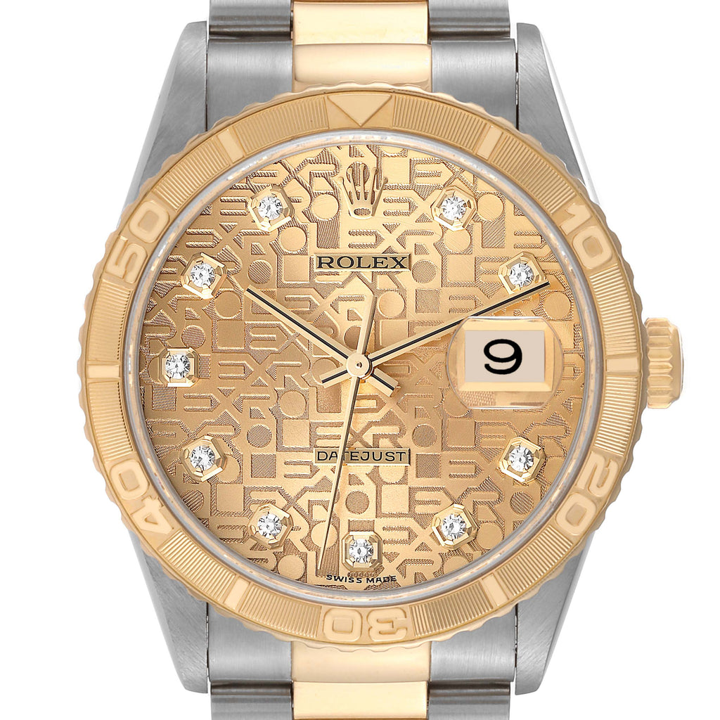 Rolex Datejust Turnograph Steel Yellow Gold Diamond Dial Mens Watch 16263