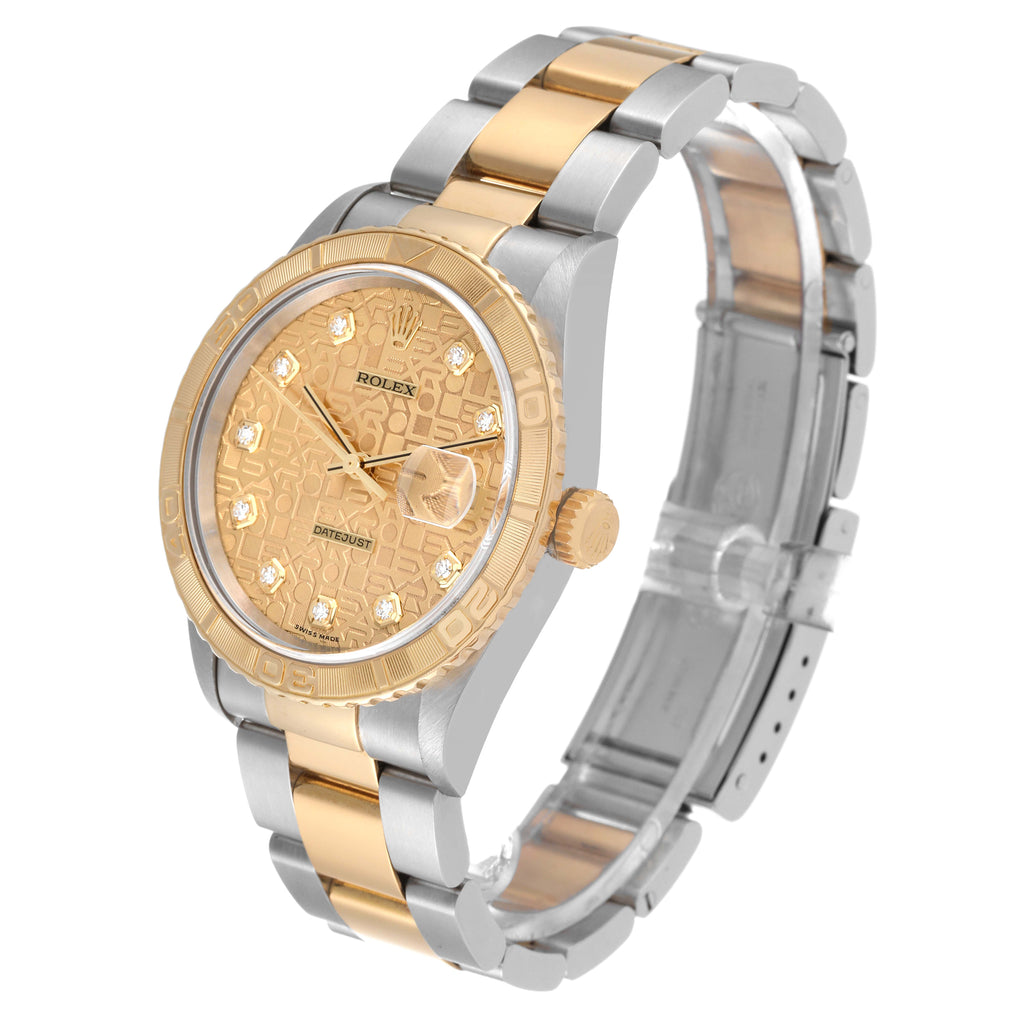 Rolex Datejust Turnograph Steel Yellow Gold Diamond Dial Mens Watch 16263