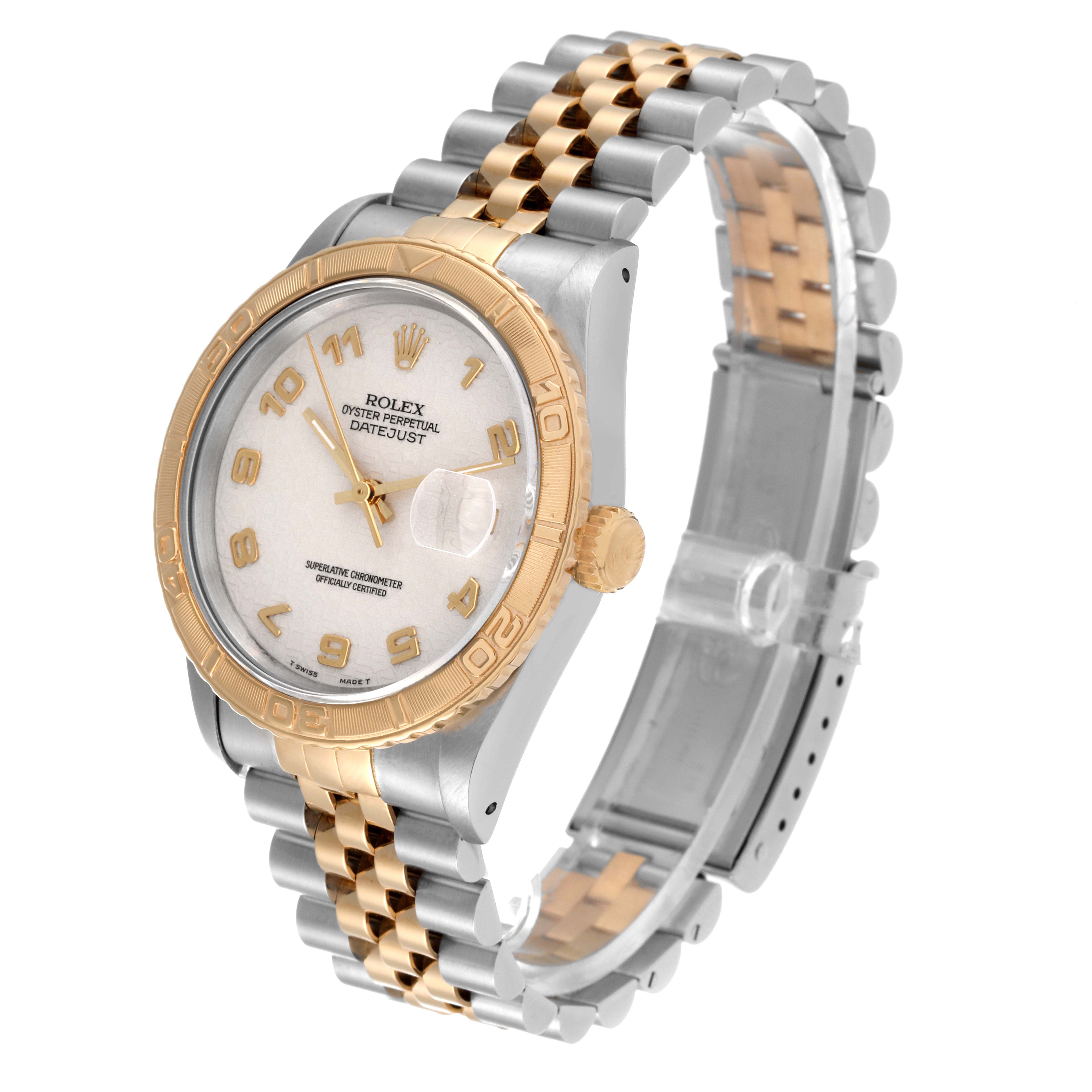 Rolex Datejust Turnograph Steel Yellow Gold Ivory Dial Mens Watch 16263