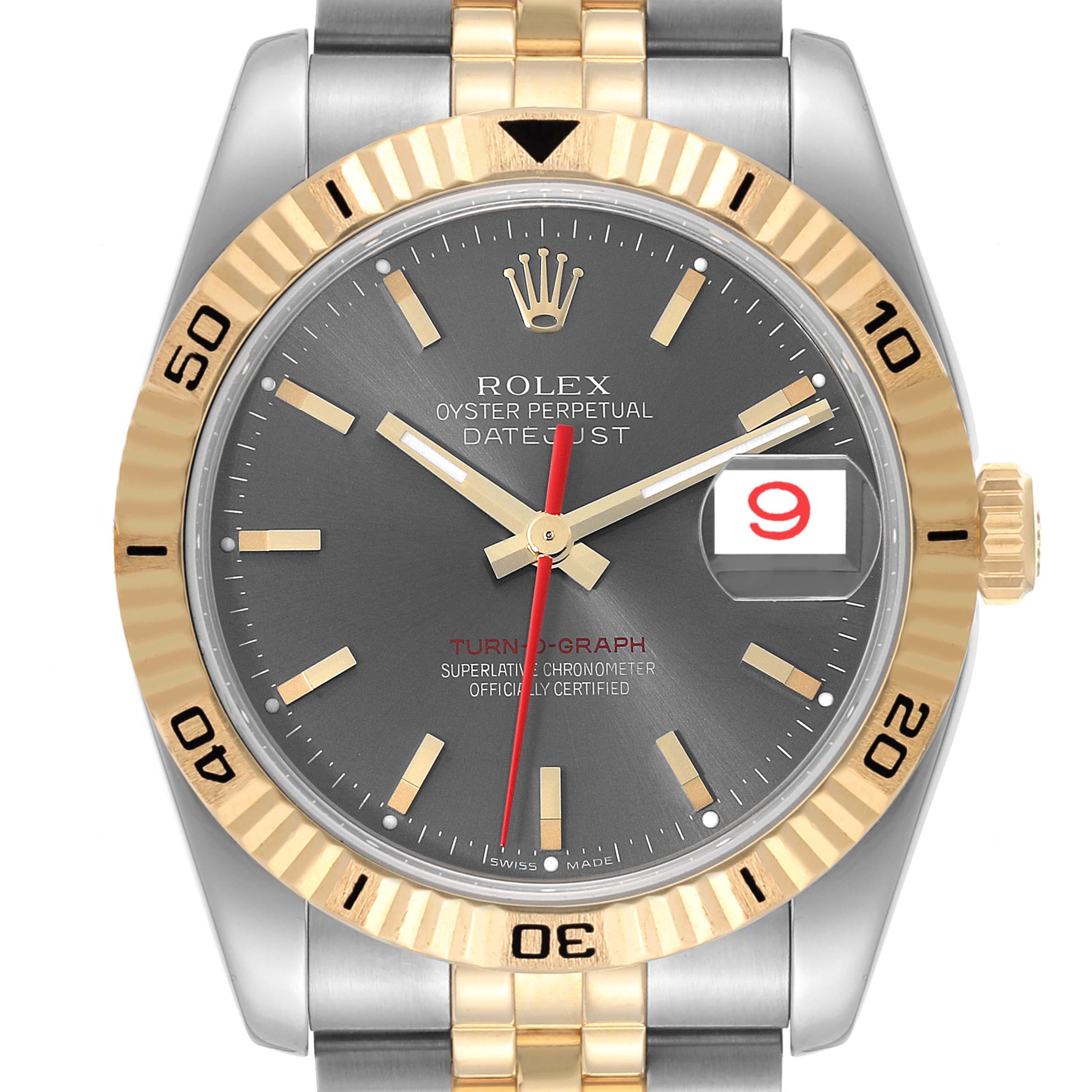 Rolex Datejust Turnograph Steel Yellow Gold Mens Watch 116263 Box Service Card