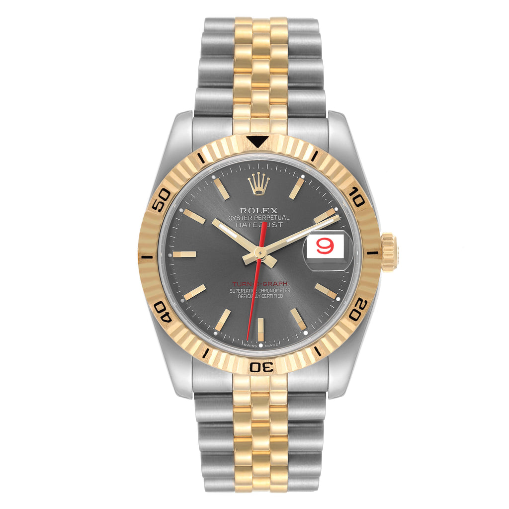 Rolex Datejust Turnograph Steel Yellow Gold Mens Watch 116263 Box Service Card