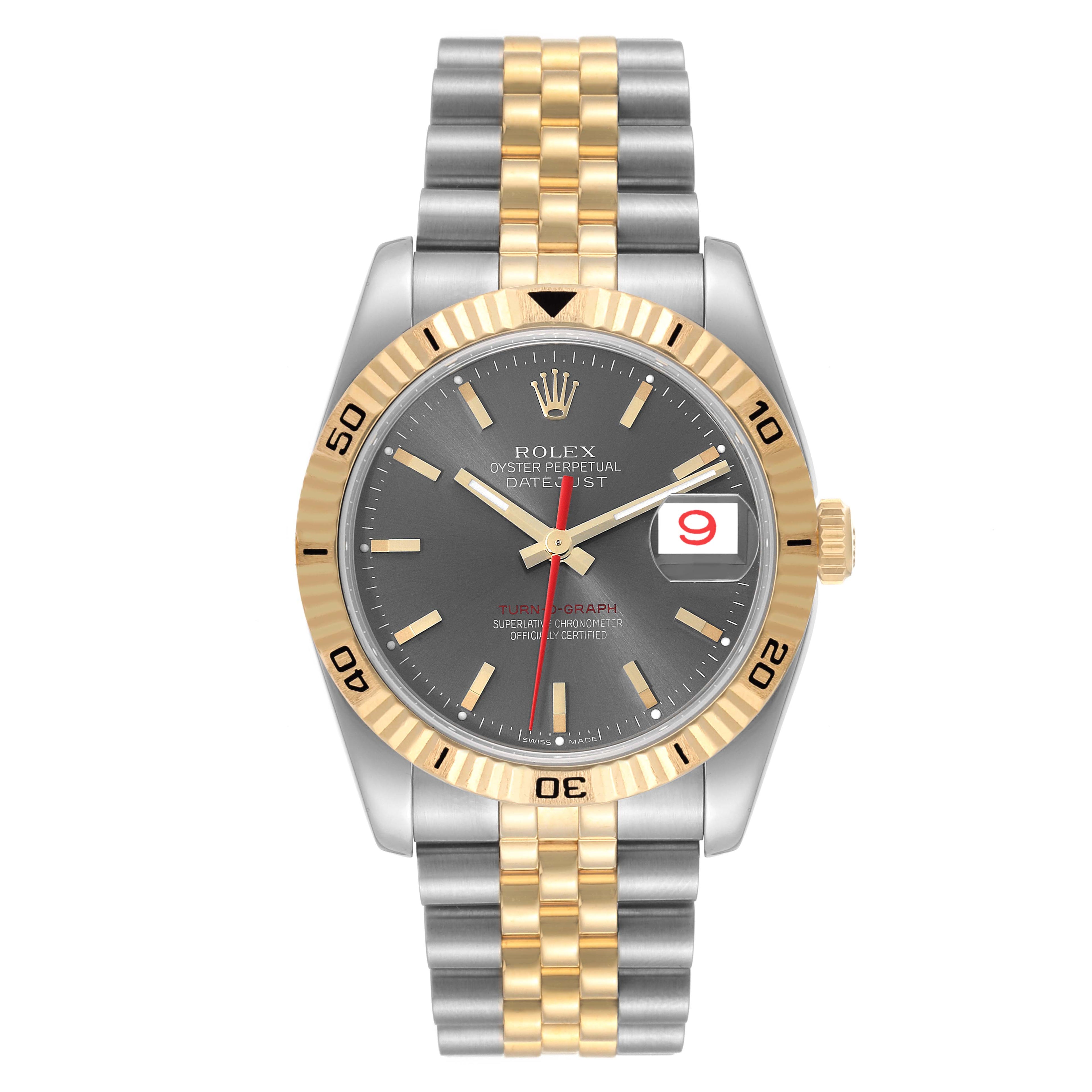 Rolex Datejust Turnograph Steel Yellow Gold Mens Watch 116263 Box Service Card