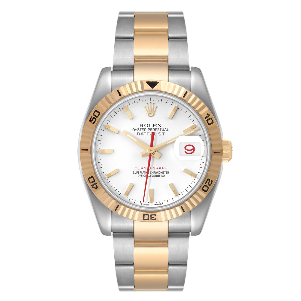 Rolex Datejust Turnograph Steel Yellow Gold White Dial Watch 116263