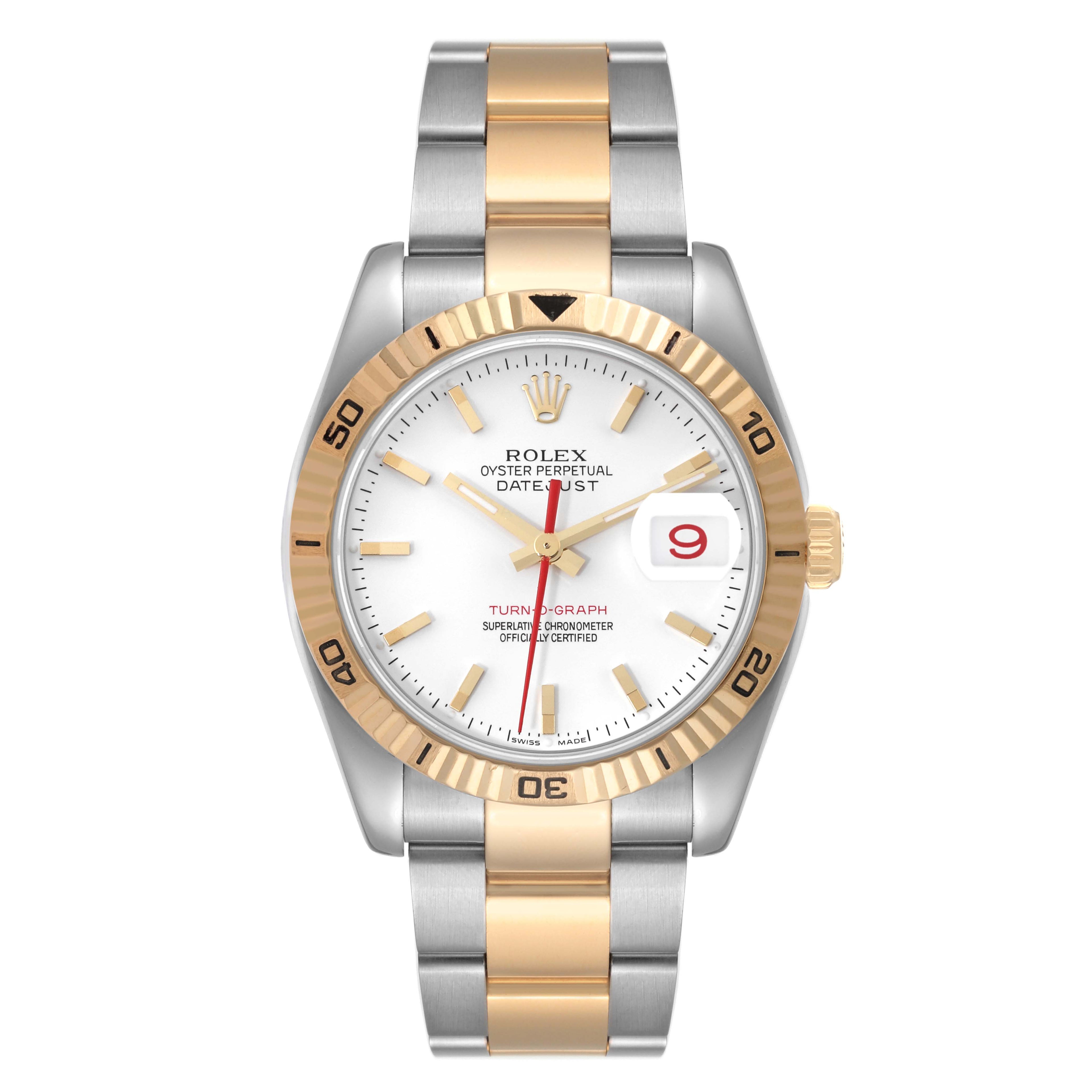 Rolex Datejust Turnograph Steel Yellow Gold White Dial Watch 116263