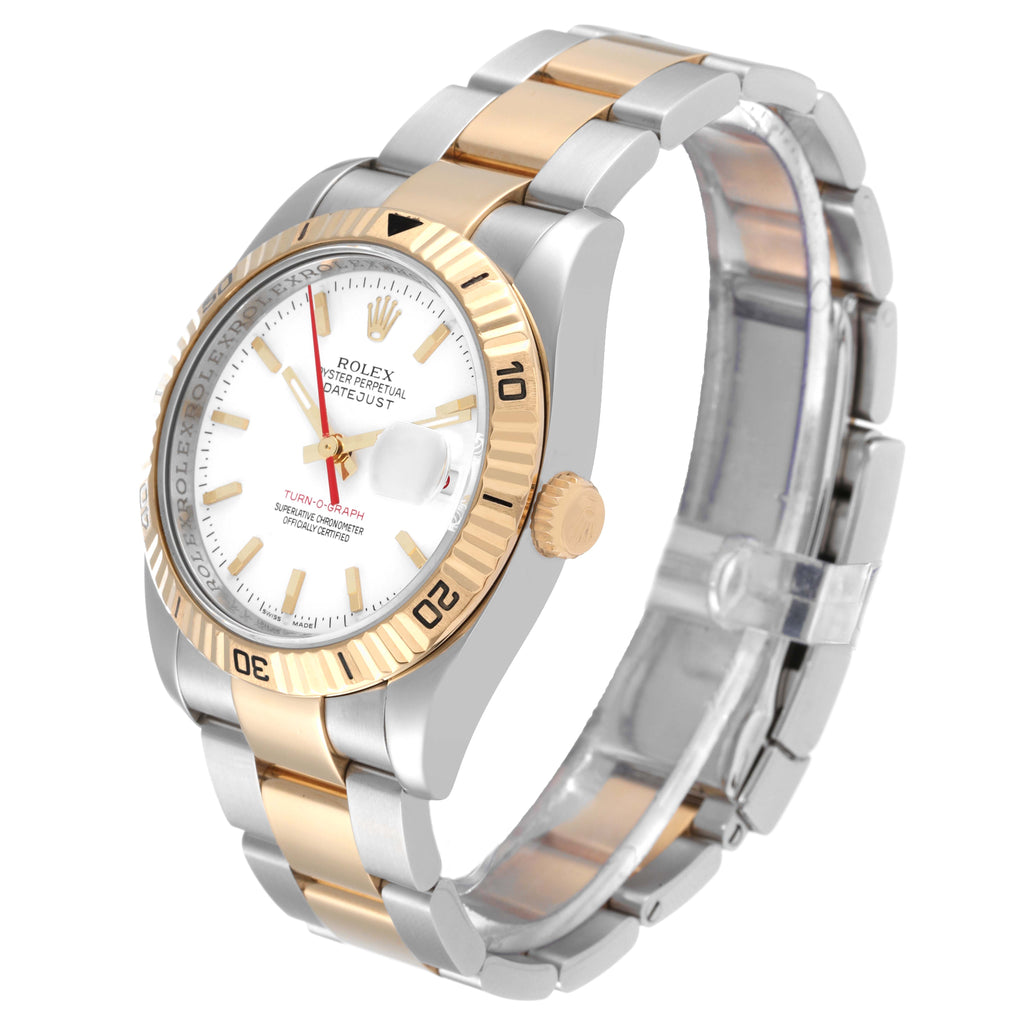 Rolex Datejust Turnograph Steel Yellow Gold White Dial Watch 116263
