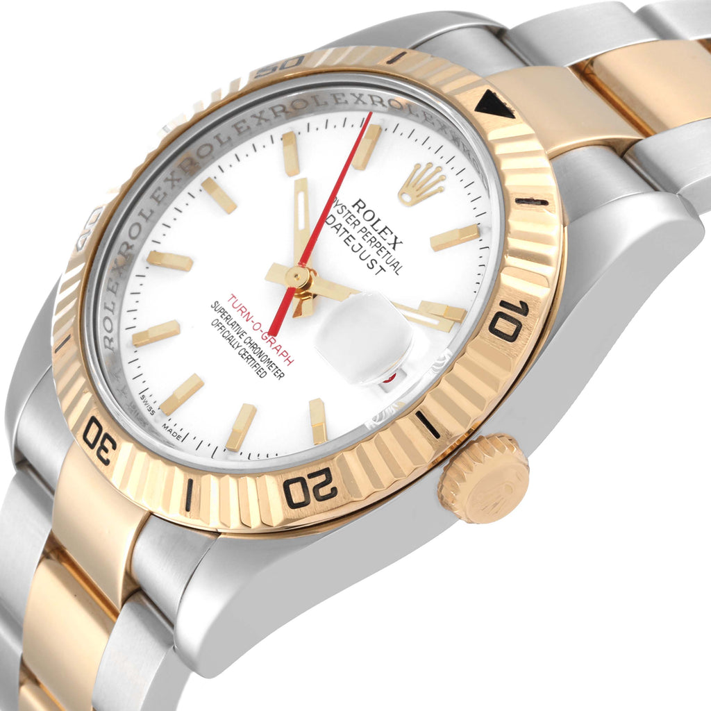 Rolex Datejust Turnograph Steel Yellow Gold White Dial Watch 116263