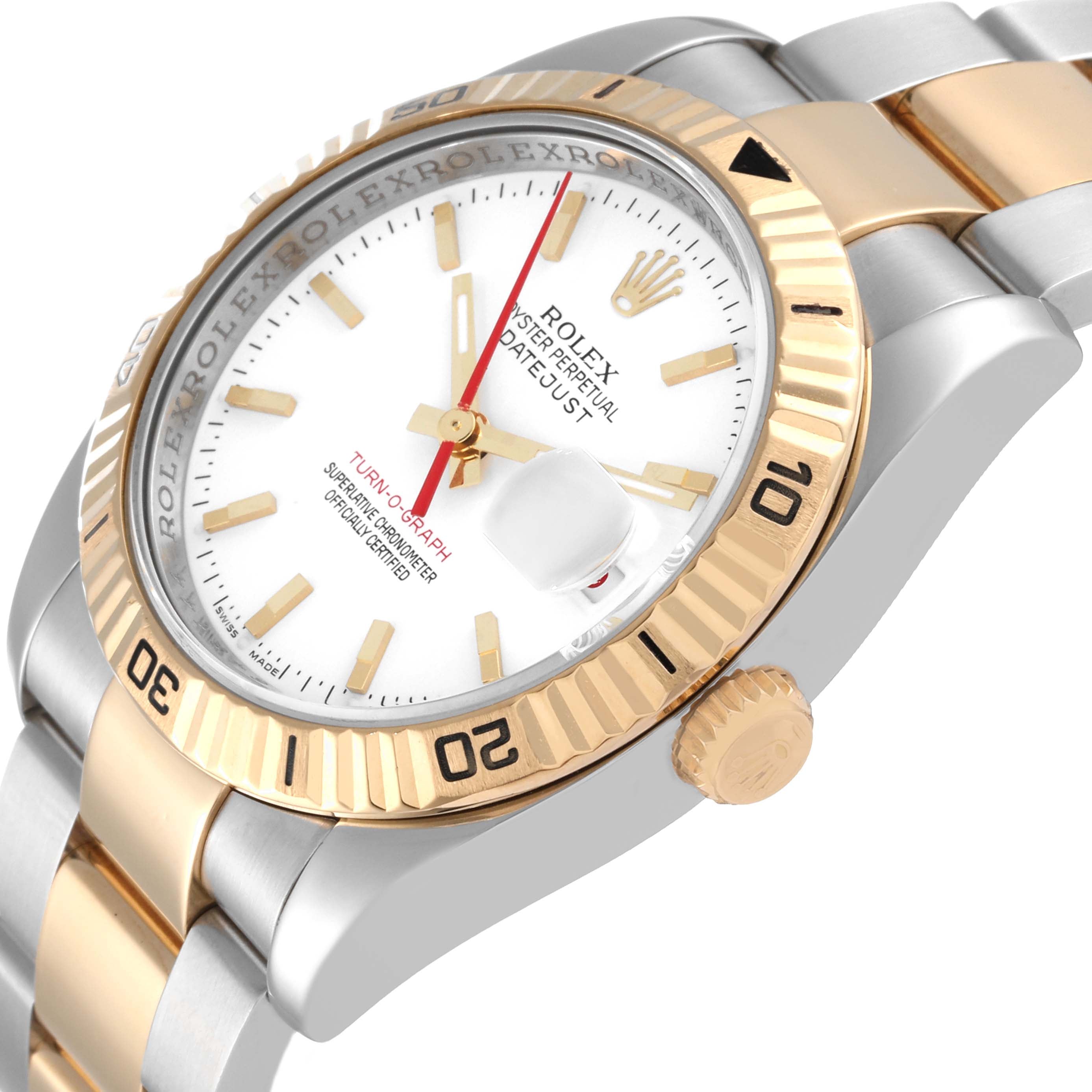 Rolex Datejust Turnograph Steel Yellow Gold White Dial Watch 116263