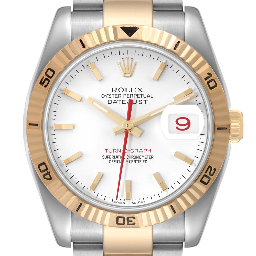 Rolex Datejust Turnograph Steel Yellow Gold White Dial Watch 116263