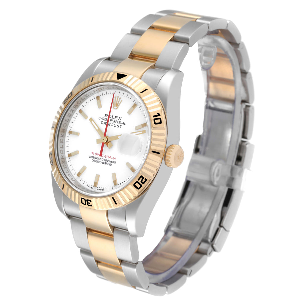 Rolex Datejust Turnograph Steel Yellow Gold White Dial Watch 116263 Box Papers