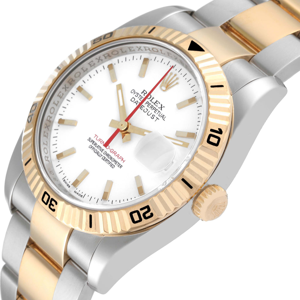 Rolex Datejust Turnograph Steel Yellow Gold White Dial Watch 116263 Box Papers