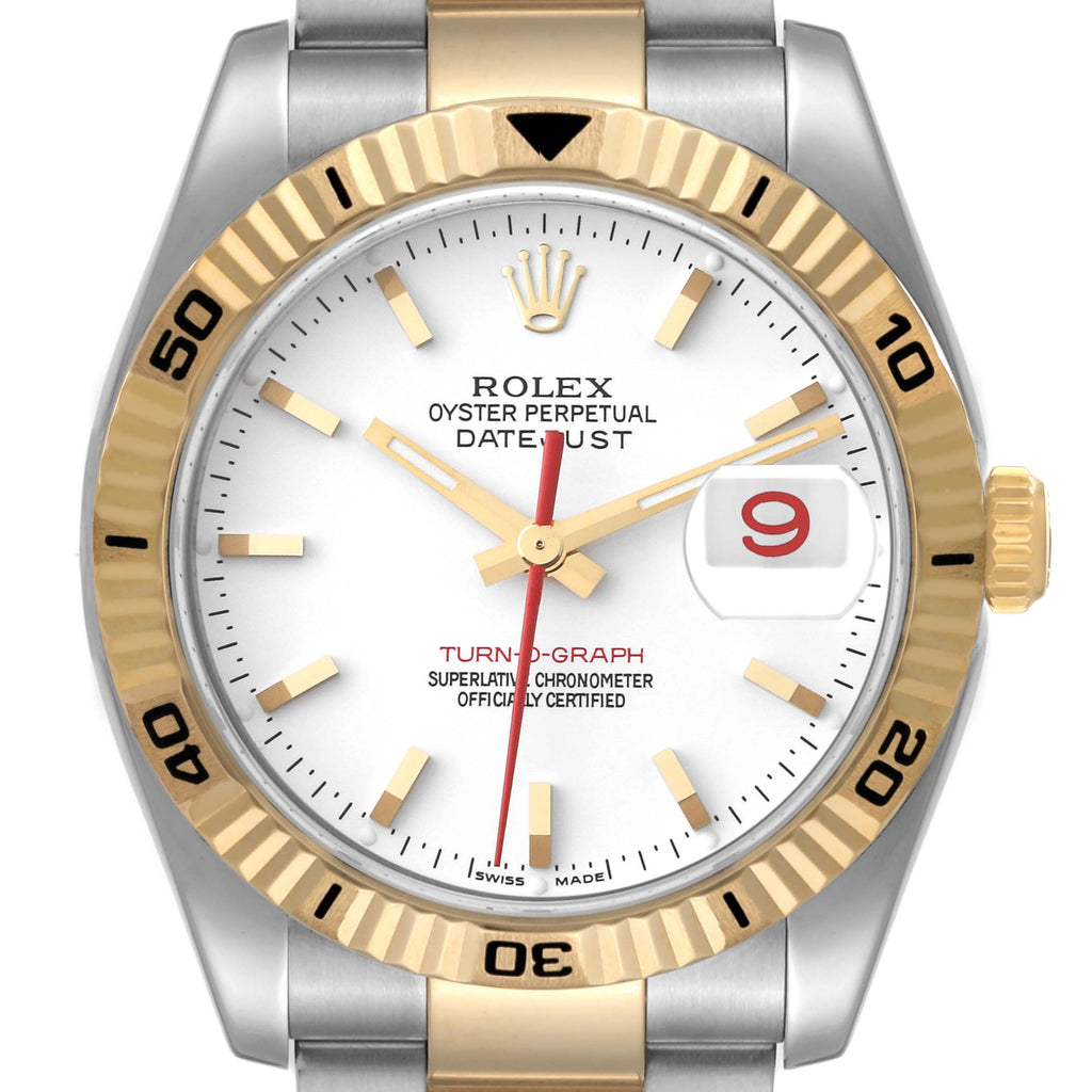 Rolex Datejust Turnograph Steel Yellow Gold White Dial Watch 116263 Box Papers