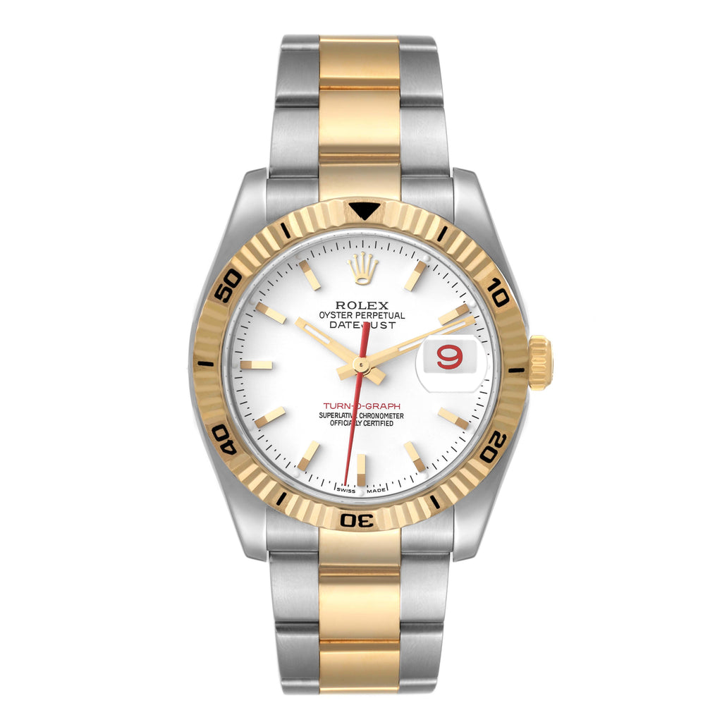 Rolex Datejust Turnograph Steel Yellow Gold White Dial Watch 116263 Box Papers