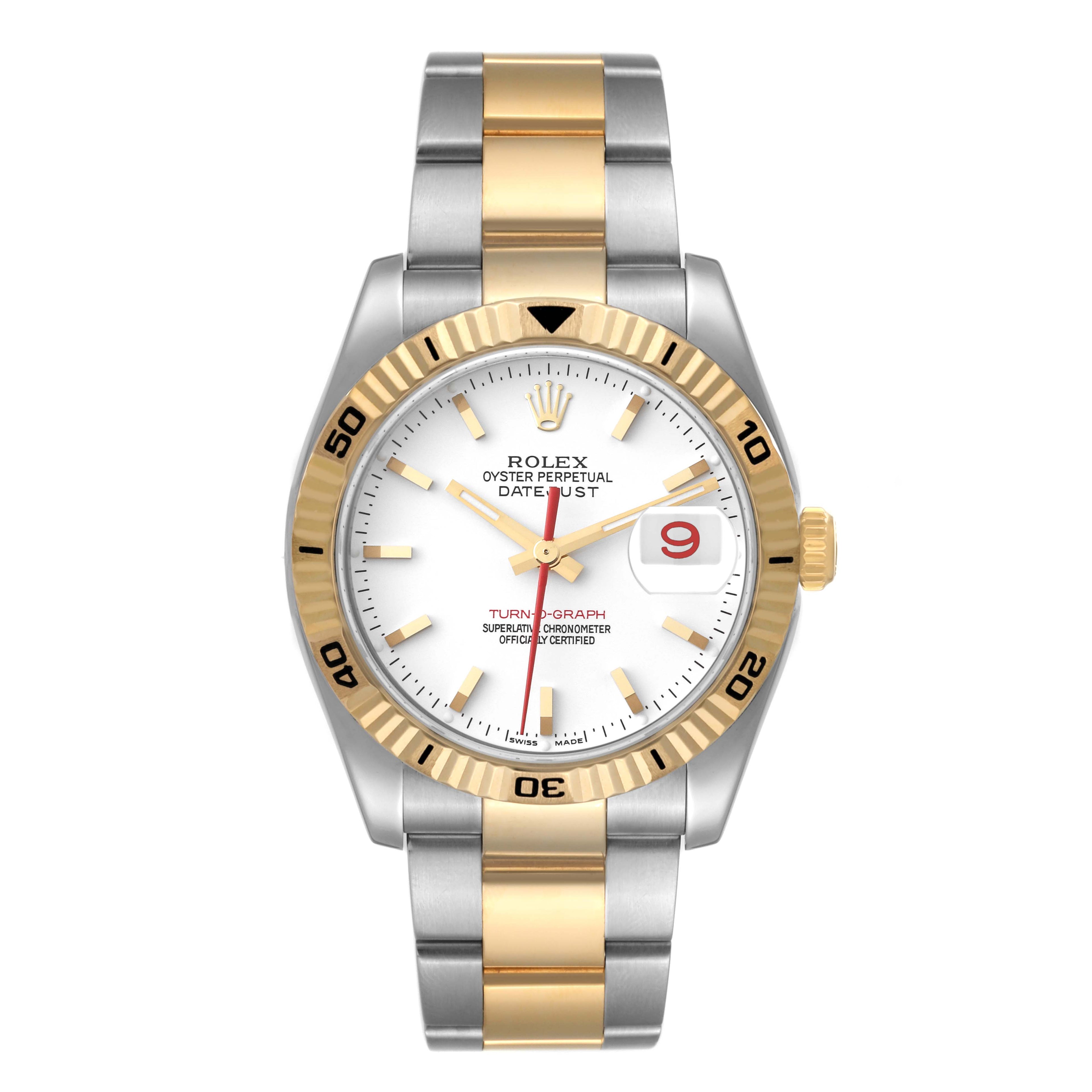 Rolex Datejust Turnograph Steel Yellow Gold White Dial Watch 116263 Box Papers