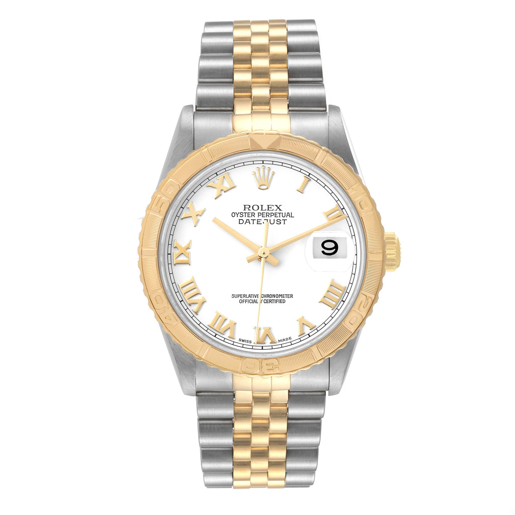 Rolex Datejust Turnograph Steel Yellow Gold White Dial Watch 16263