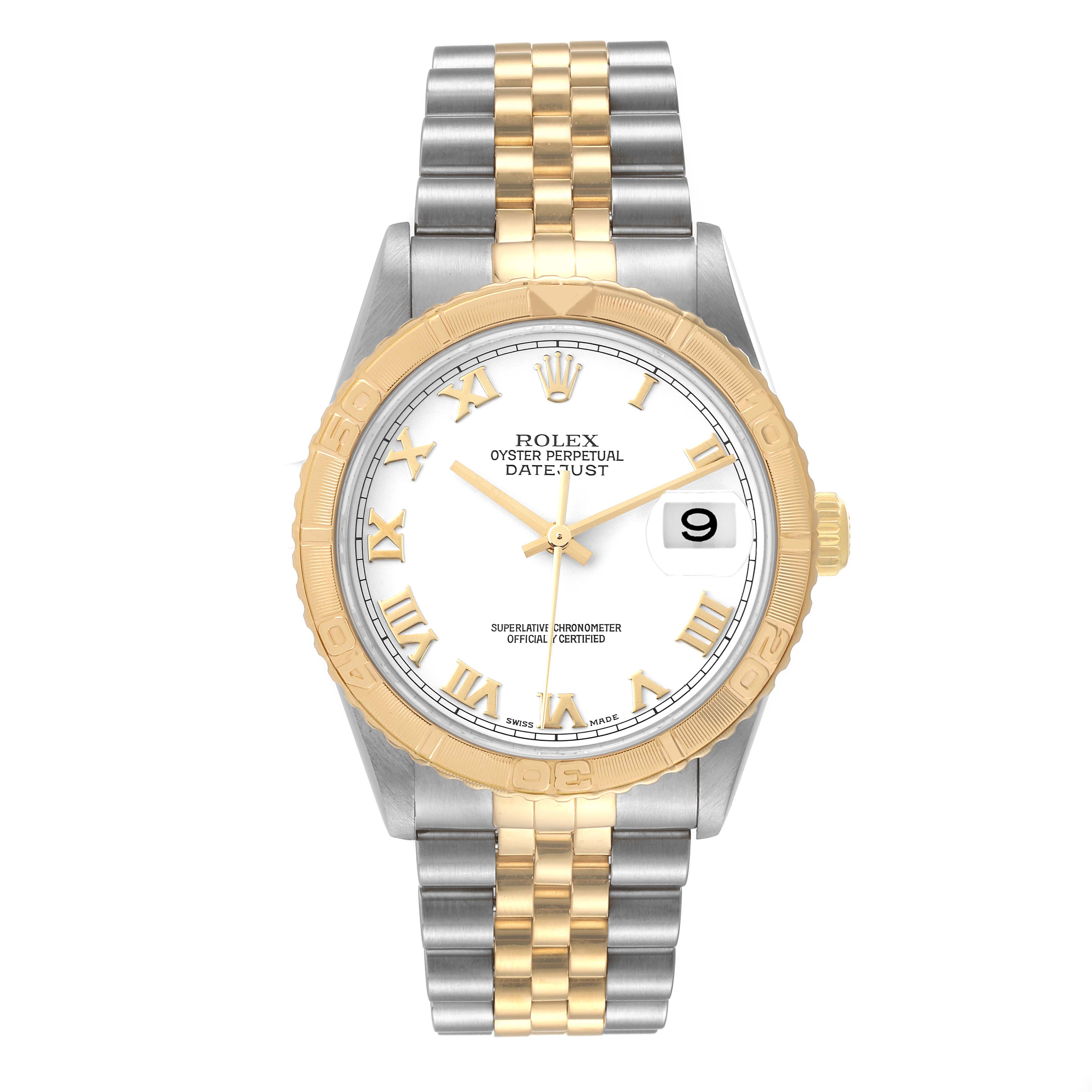 Rolex Datejust Turnograph Steel Yellow Gold White Dial Watch 16263