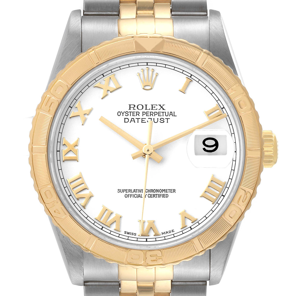 Rolex Datejust Turnograph Steel Yellow Gold White Dial Watch 16263