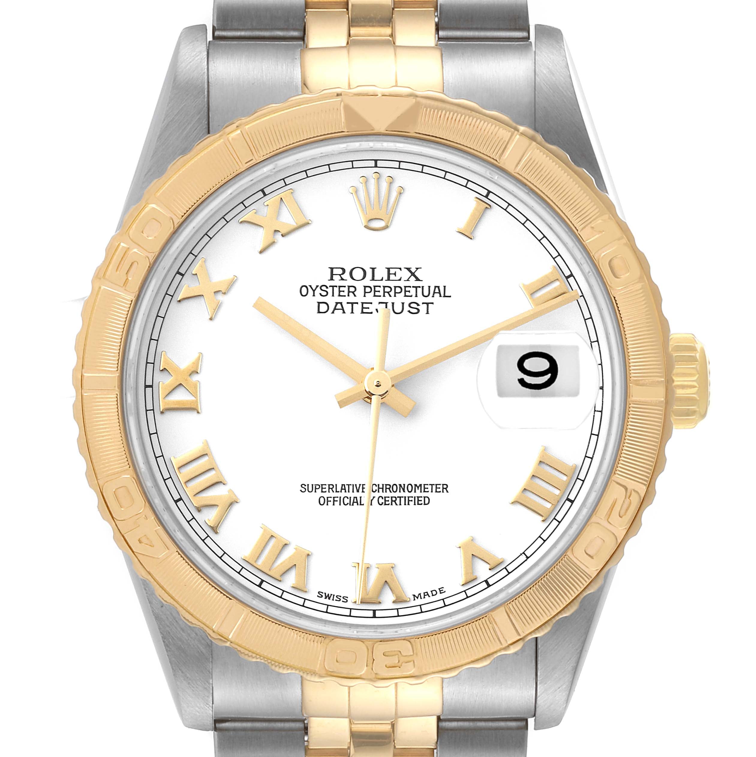 Rolex Datejust Turnograph Steel Yellow Gold White Dial Watch 16263