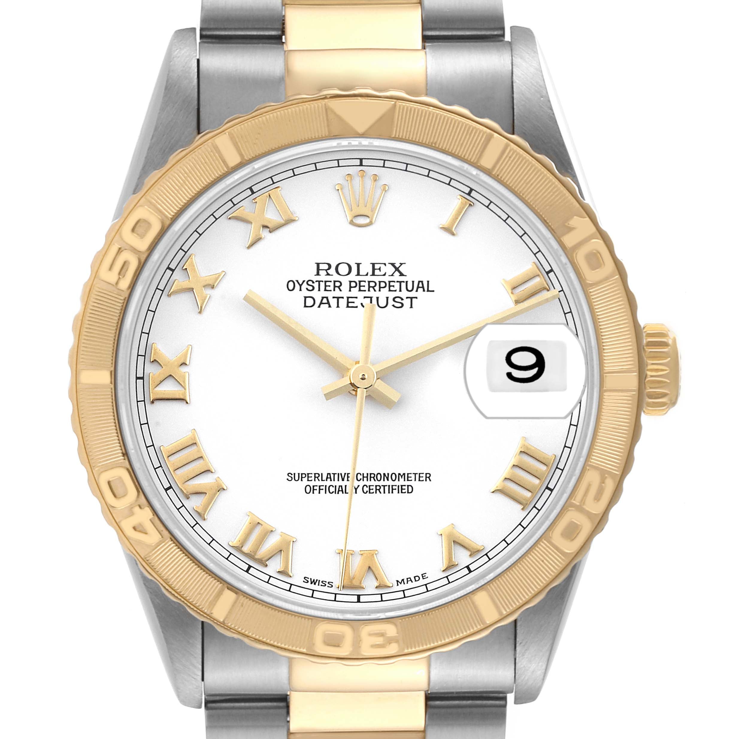 Rolex Datejust Turnograph Steel Yellow Gold White Dial Watch 16263 Box Papers