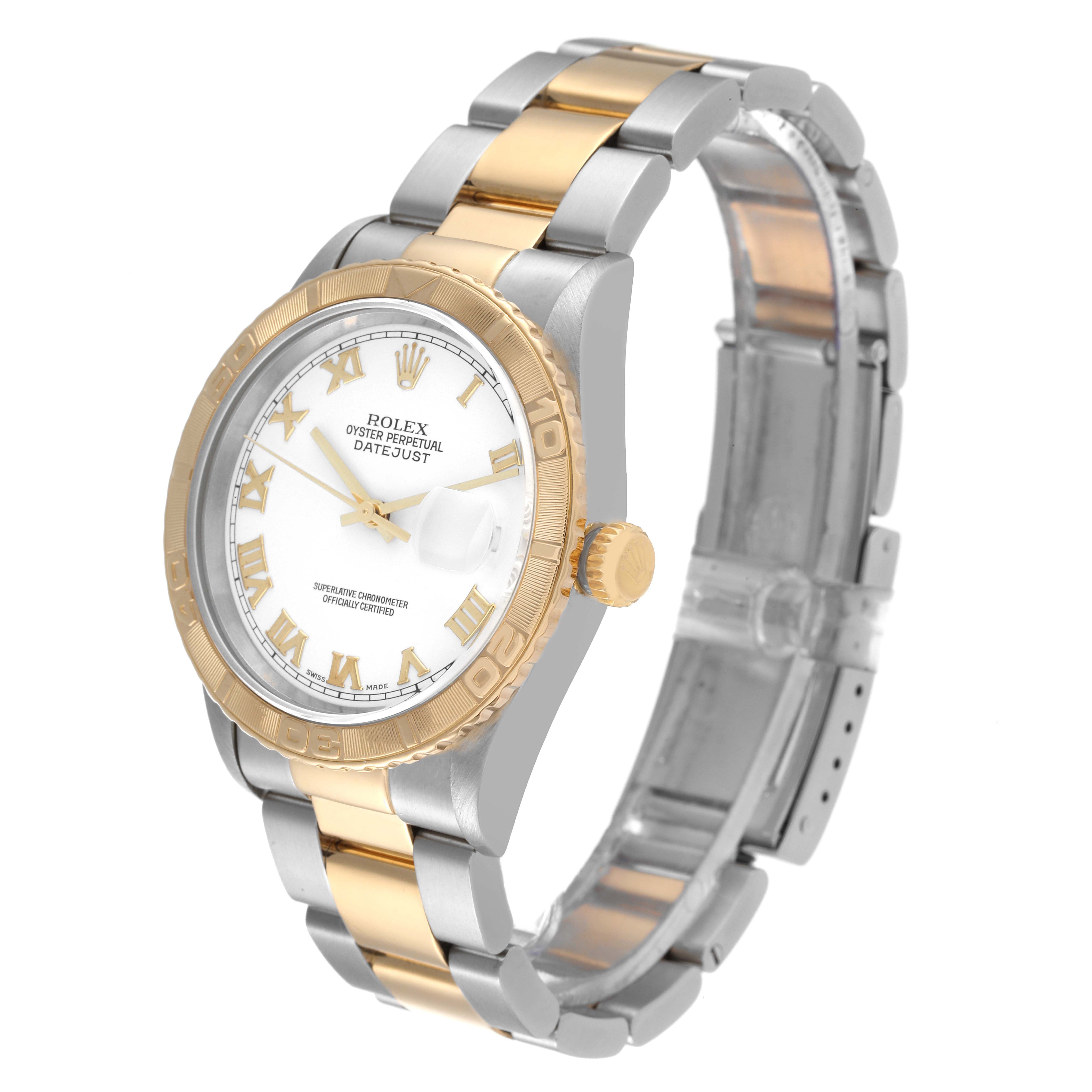 Rolex Datejust Turnograph Steel Yellow Gold White Dial Watch 16263 Box Papers