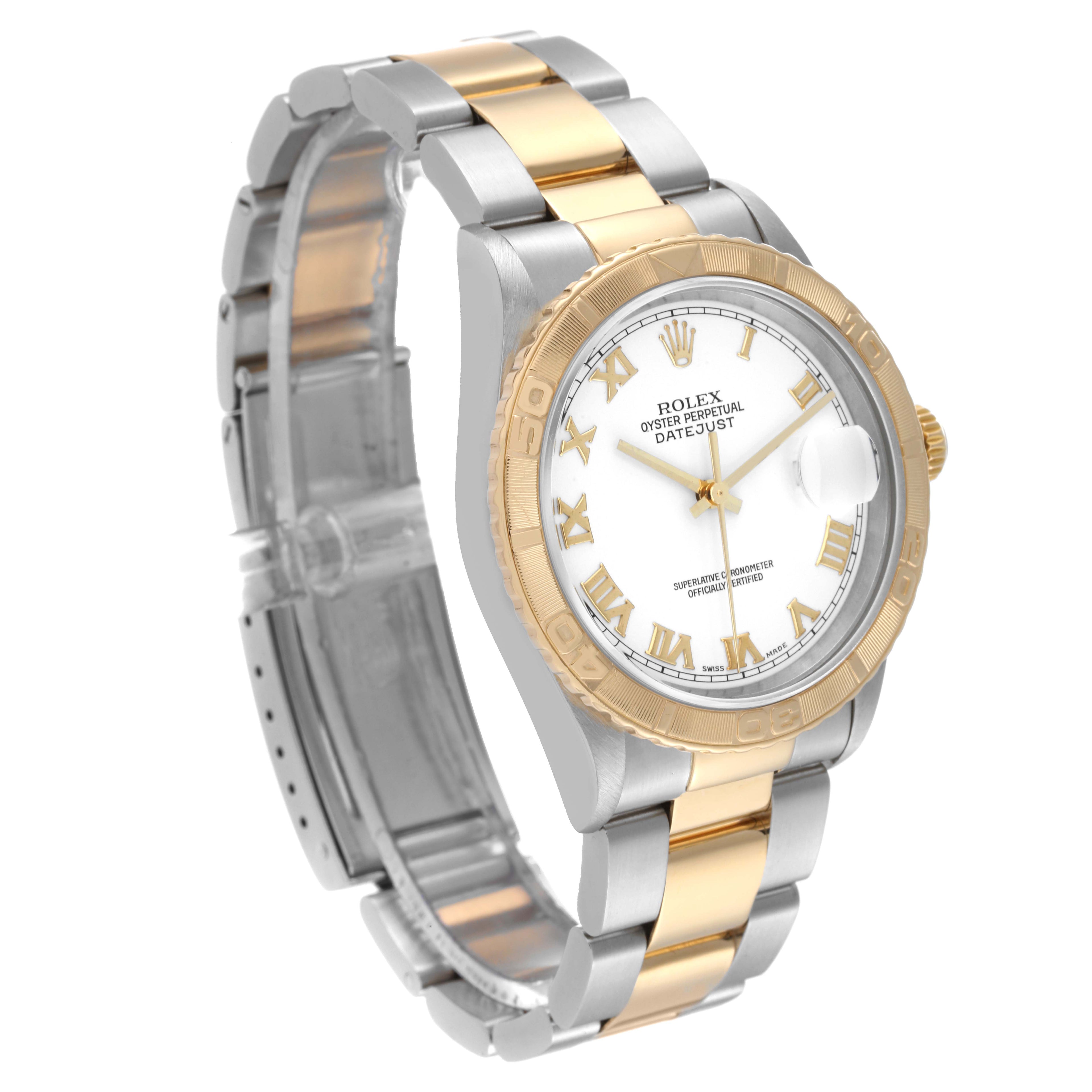 Rolex Datejust Turnograph Steel Yellow Gold White Dial Watch 16263 Box Papers
