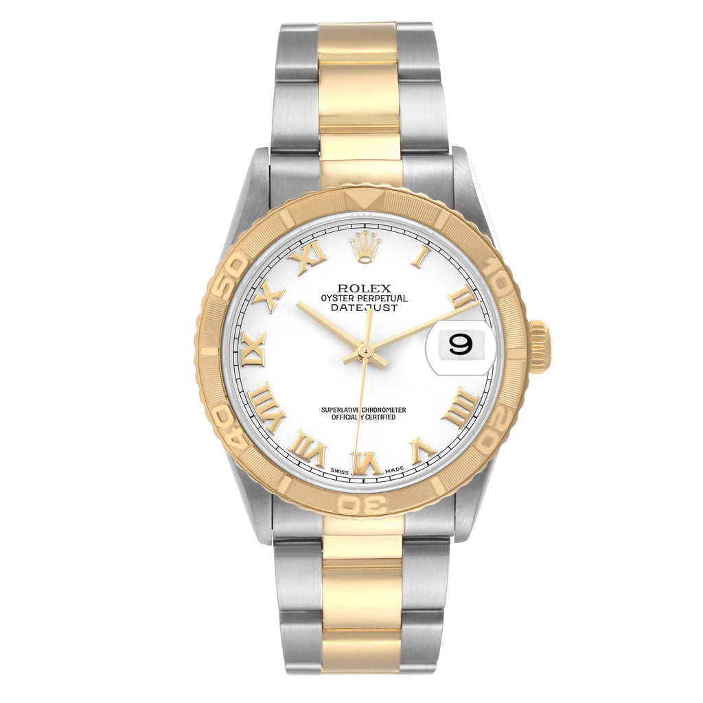 Rolex Datejust Turnograph Steel Yellow Gold White Dial Watch 16263 Box Papers