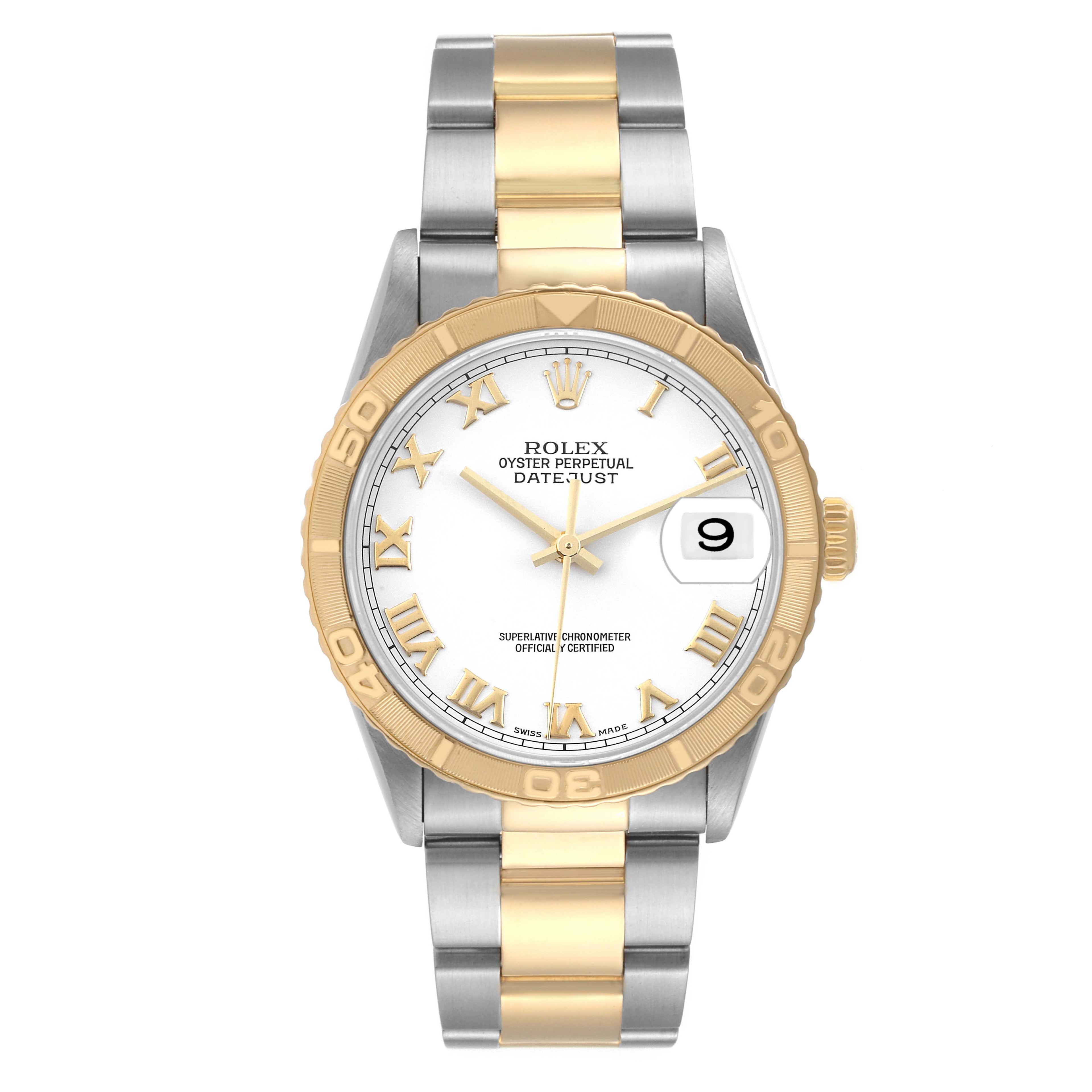 Rolex Datejust Turnograph Steel Yellow Gold White Dial Watch 16263 Box Papers
