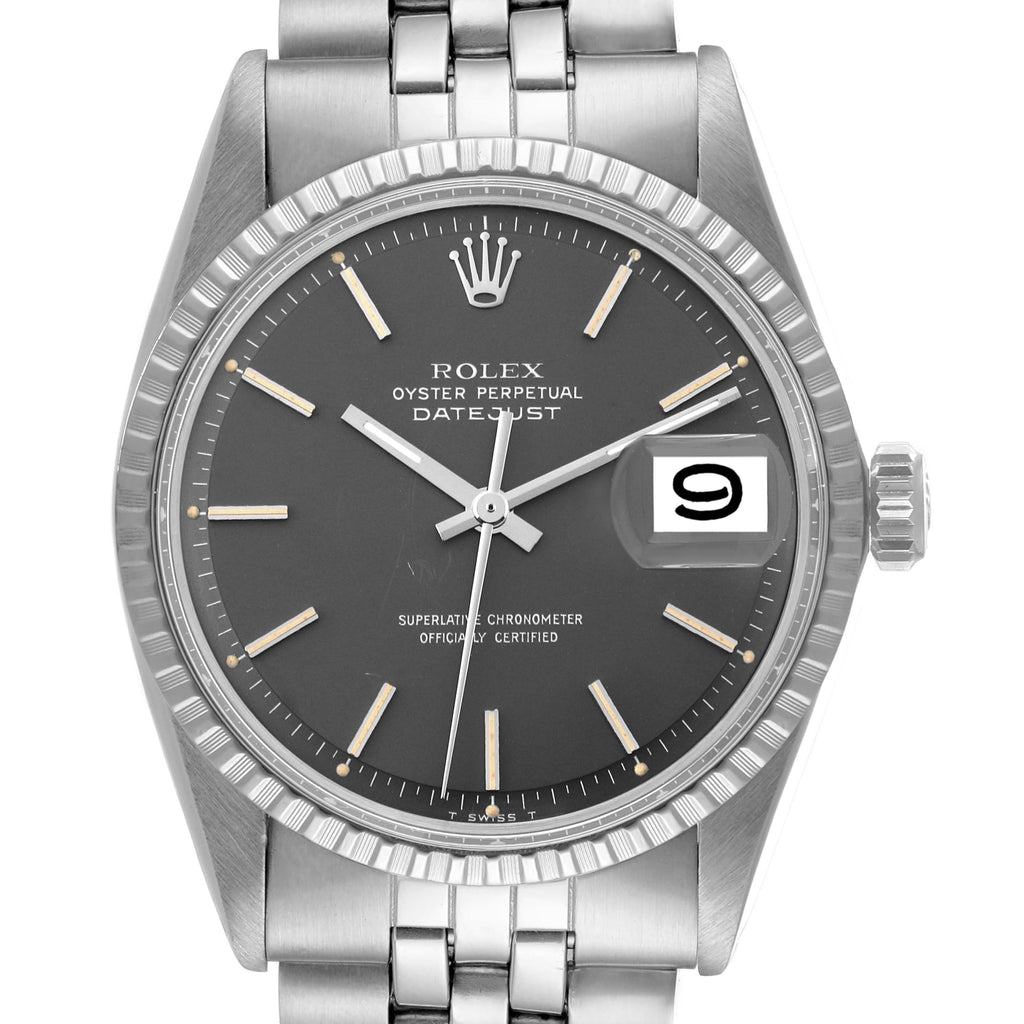 Rolex Datejust Vintage Grey Dial Steel Mens Watch 1603 Box Service Card