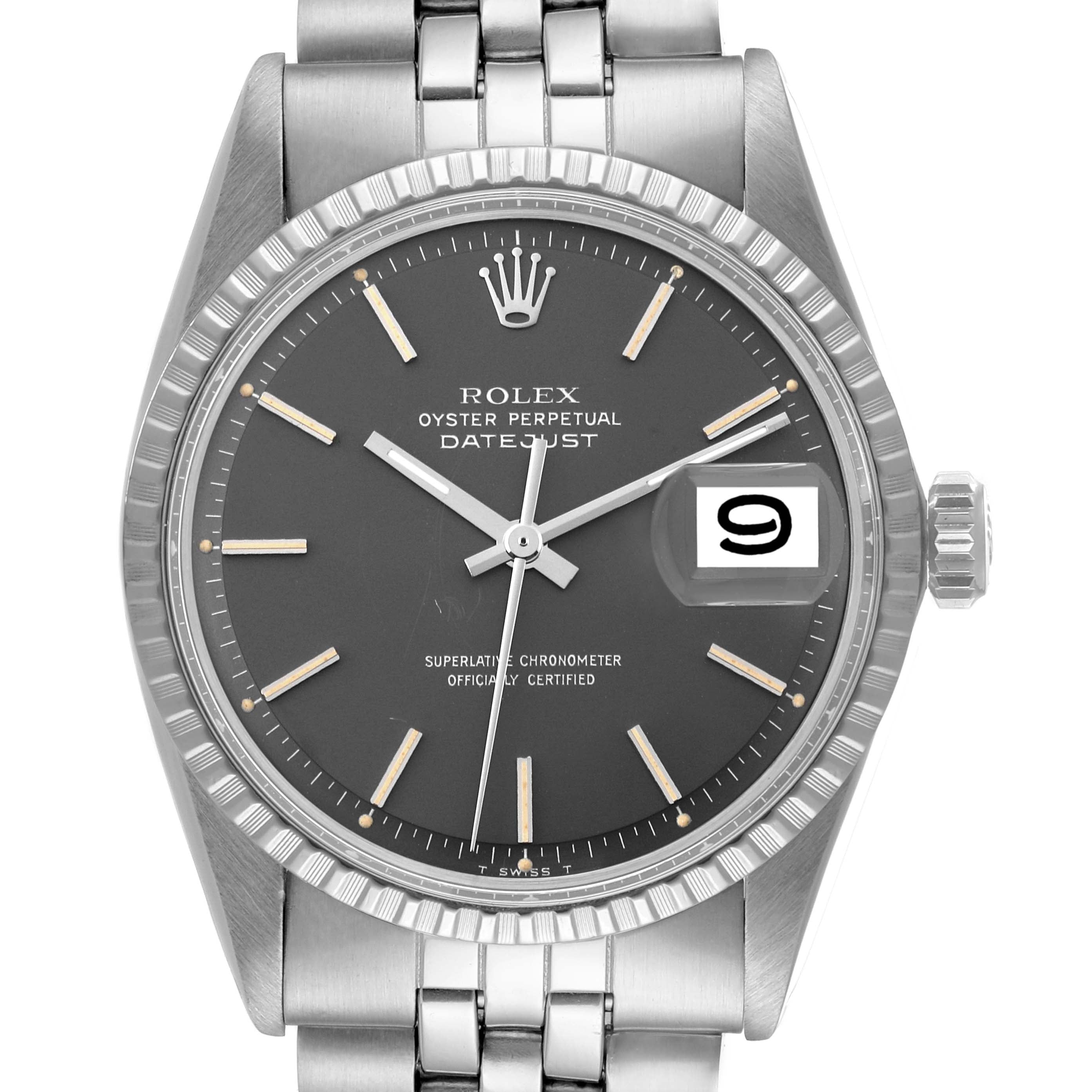 Rolex Datejust Vintage Grey Dial Steel Mens Watch 1603 Box Service Card