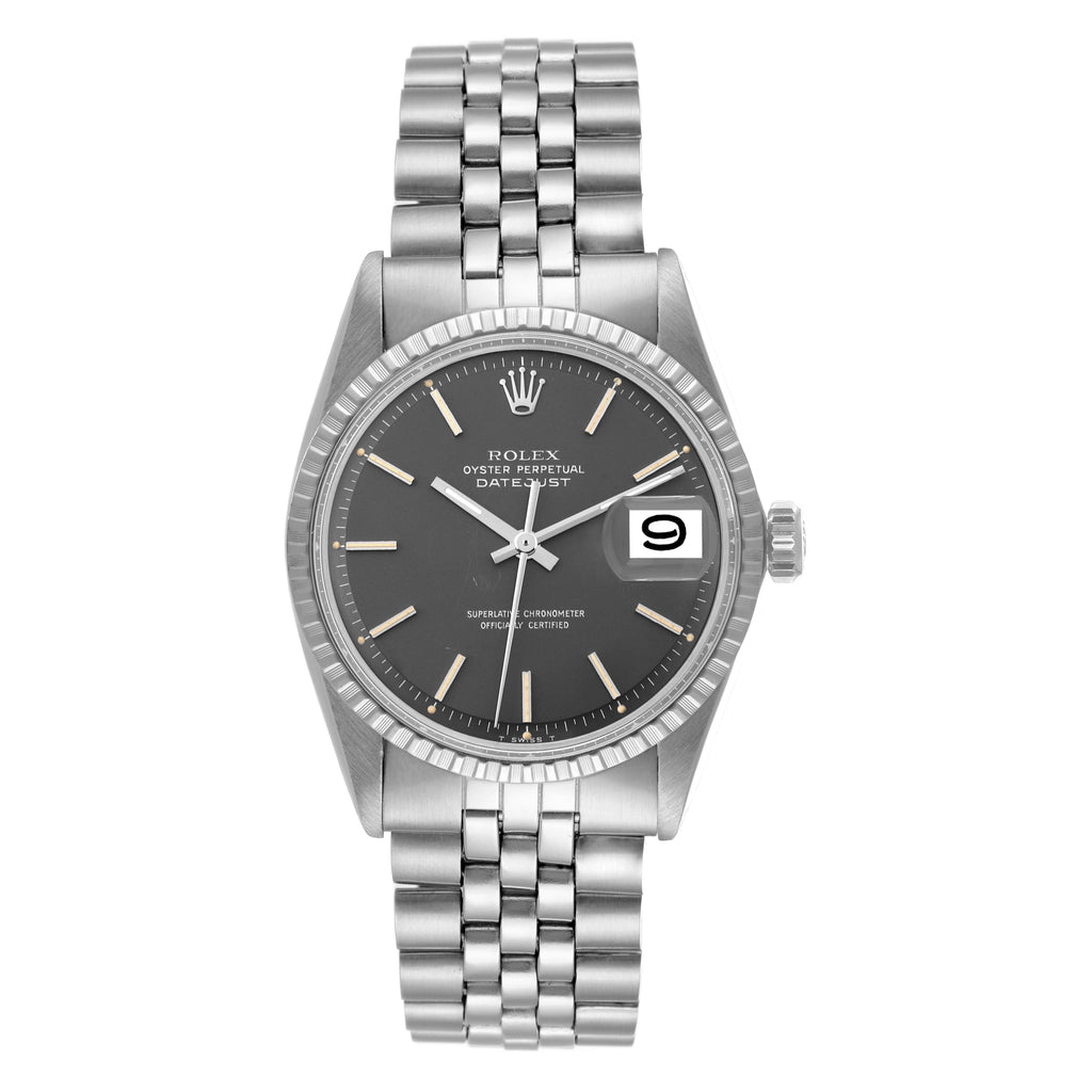 Rolex Datejust Vintage Grey Dial Steel Mens Watch 1603 Box Service Card