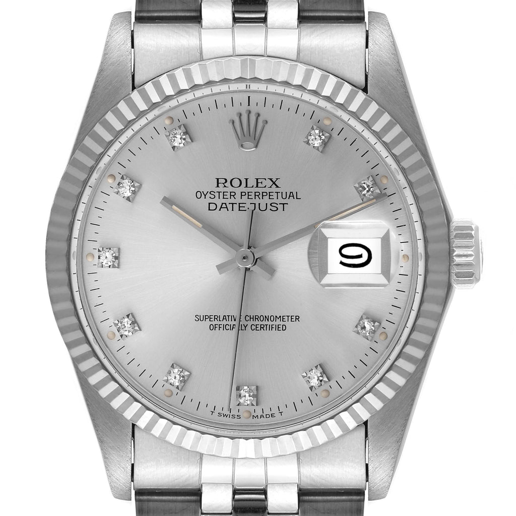 Rolex Datejust Vintage Steel White Gold Diamond Mens Watch 16014